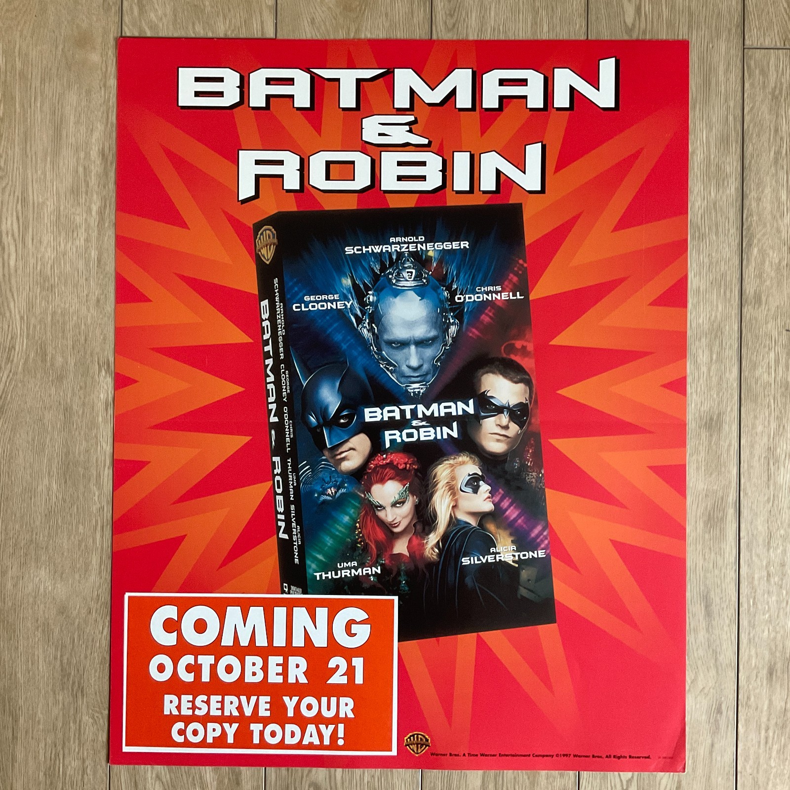 BATMAN AND ROBIN 1997 VHS Home Video Store Display Sign 22X28