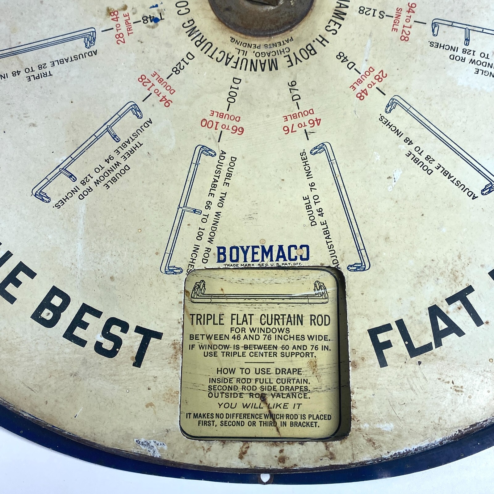 BOYEMACO Boye Company Curtain Fixtures Display Vintage Store Ad Metal Wall Decor