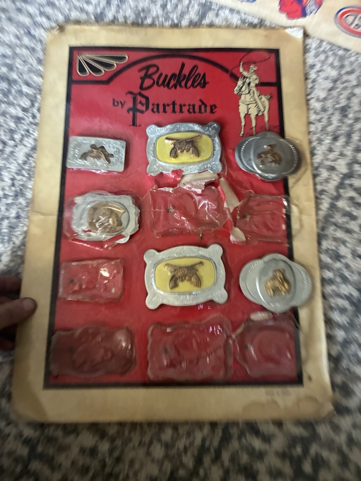 Vintage Partrade Belt Buckle Collection Store Display hanging 1970s Japan Cowboy