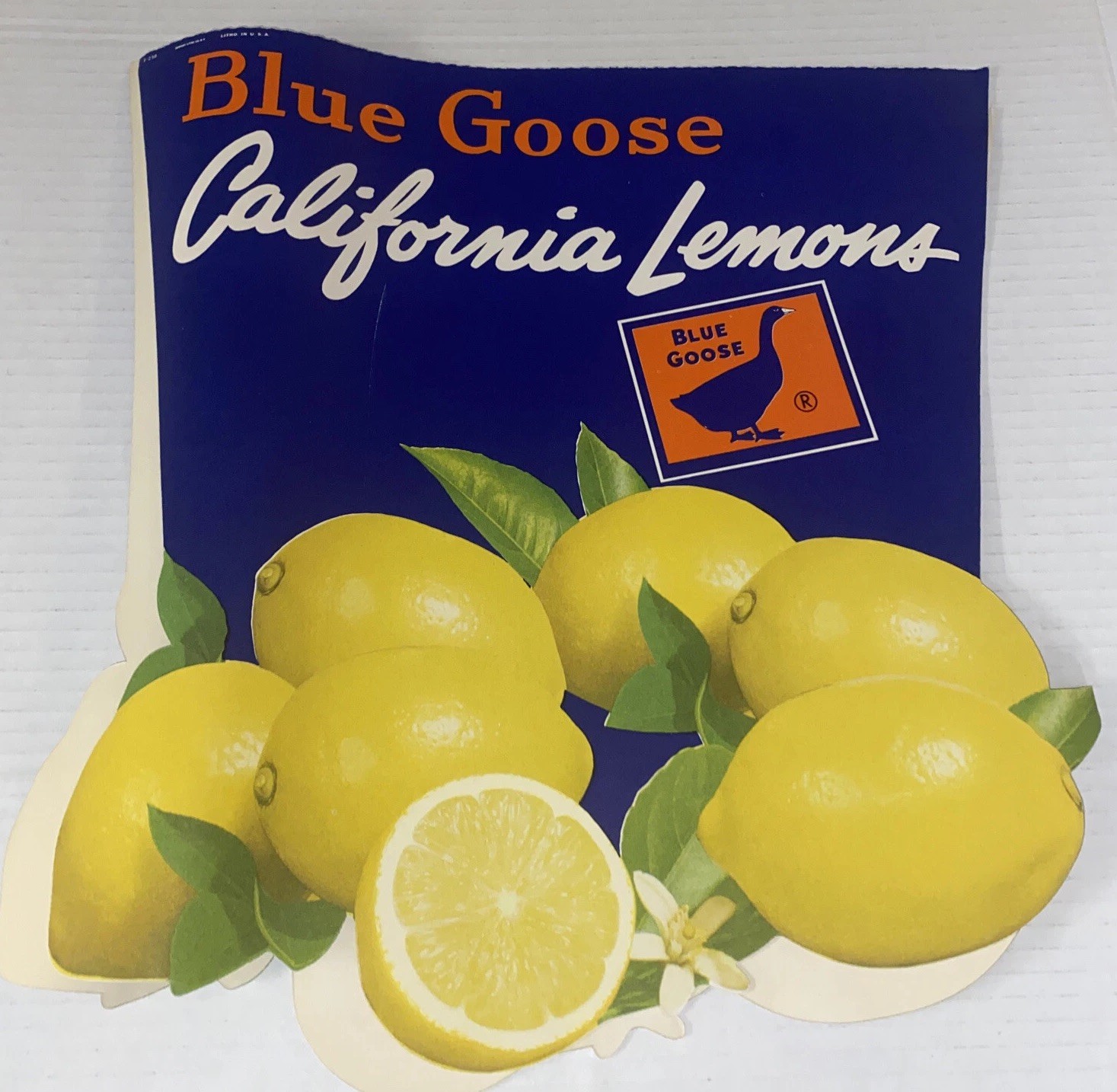 Vintage Blue Goose CA Lemons Grocery Sign AD Poster Display Schmidt Litho Prop