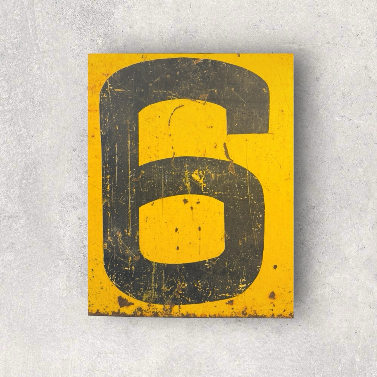 Vintage Industrial Sign – Number 6 – Enamelled / Painted Metal – 1960s/1970s