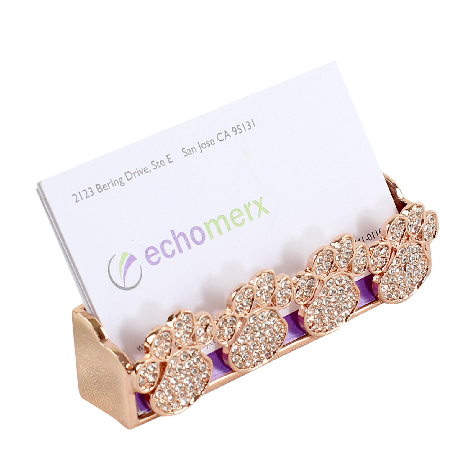Bejeweled Paw Print Business Card Stand Holder Bling Crystals Animal Pet Lovers