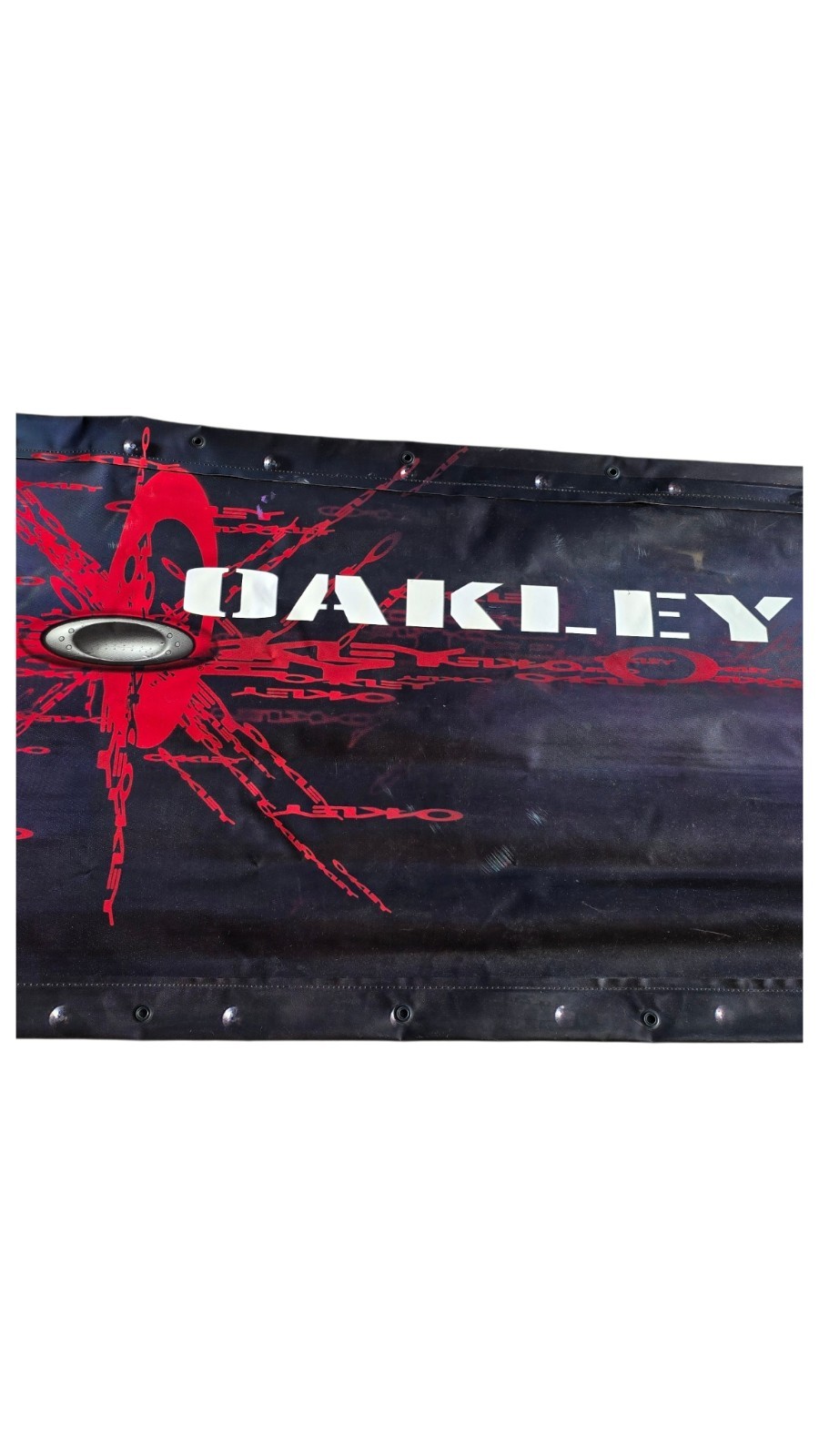 2004 Vinyl Oakley Advertising Banner Sign Two Sided Black & Red 39.75″ x 25.5″