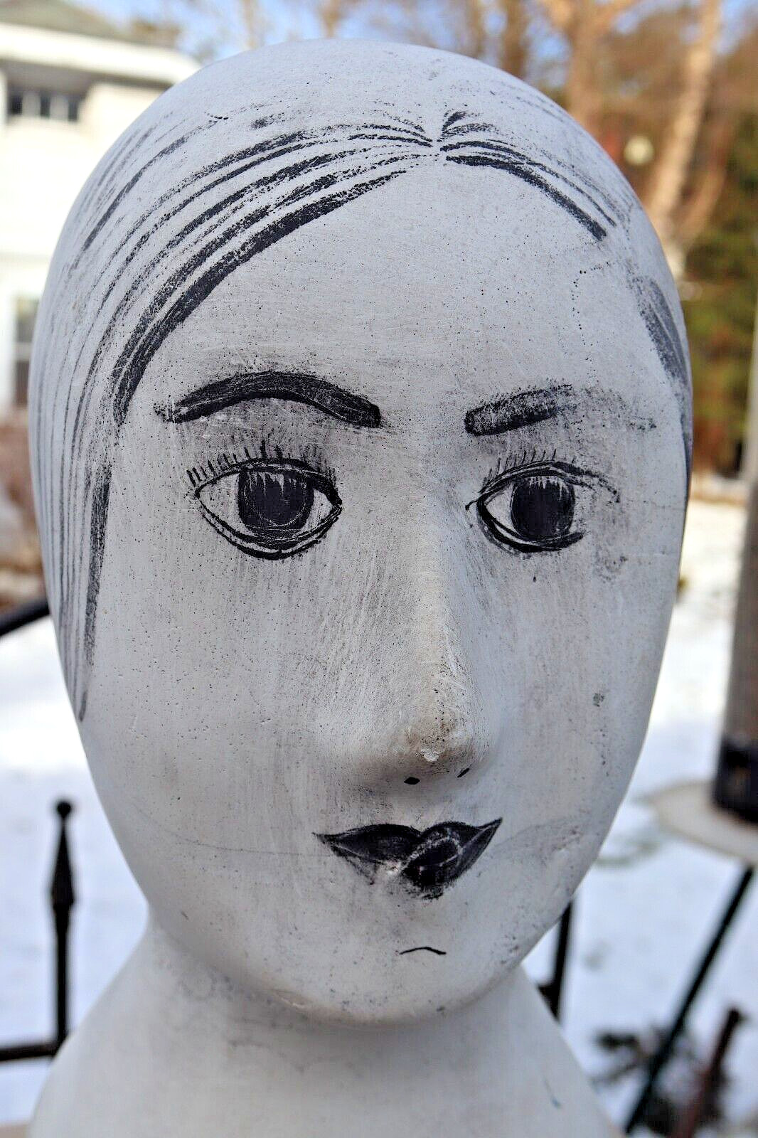 ANTIQUE HAND PAINTED MILLINERY HEAD Plaster Store Display Primitive Hat Mannequi