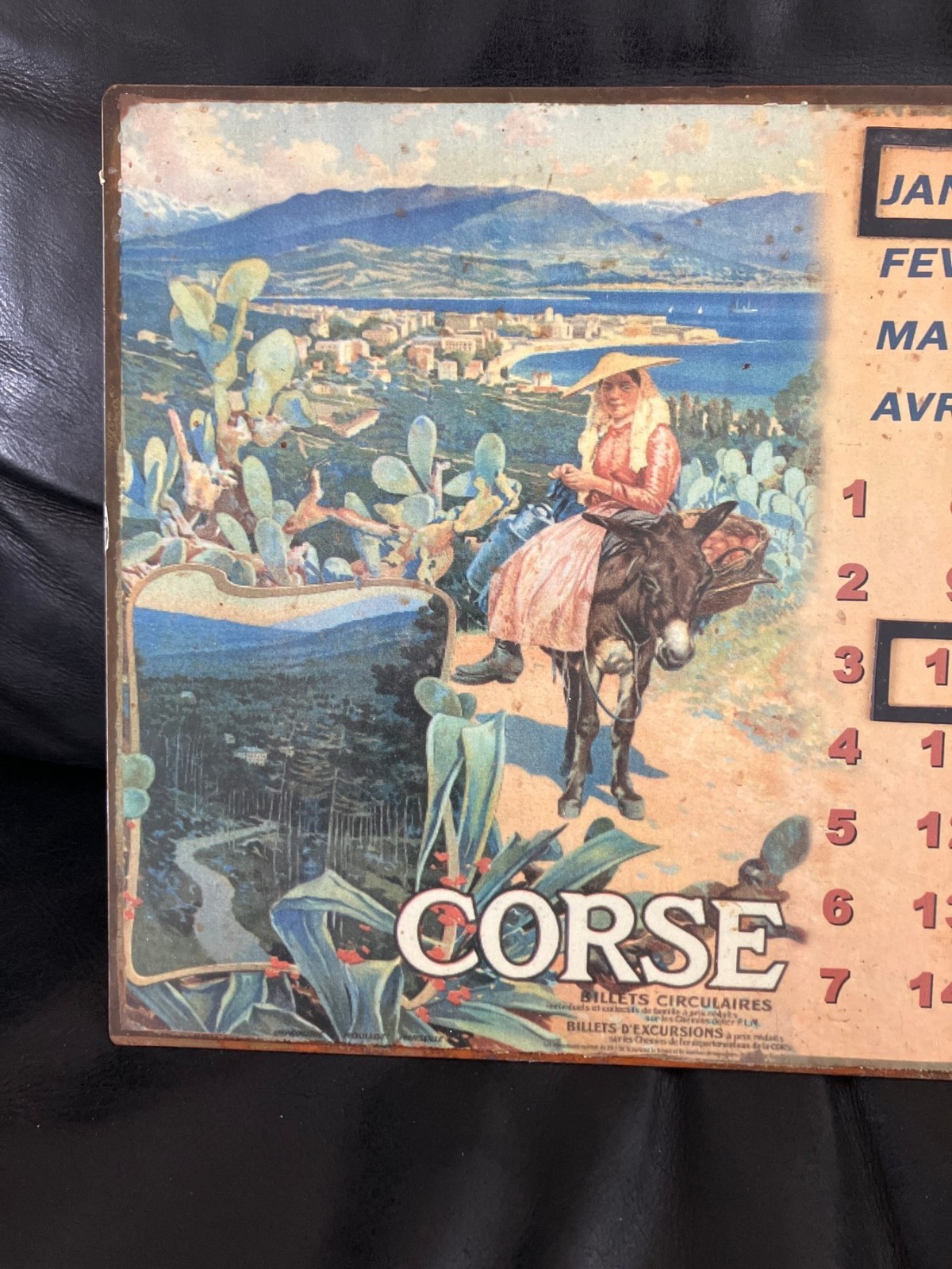 PLM Corsica Railway Calendar Metal Sign 1920s French Travel Poster Vintage