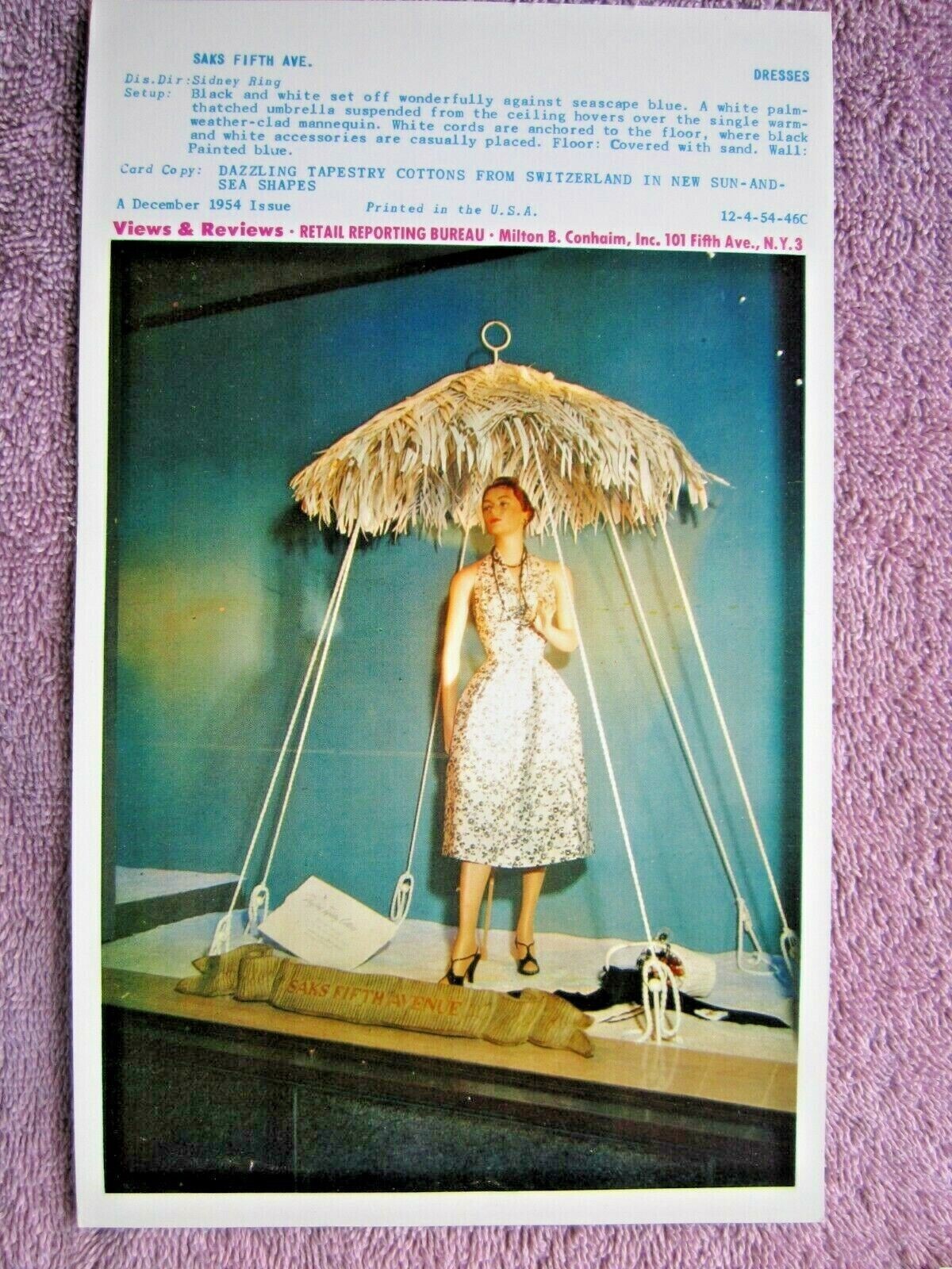 1954 SAKS FIFTH AVE STORE WINDOW DISPLAY FROM SWITZERLAND PHOTOGRAPH PRINT #307
