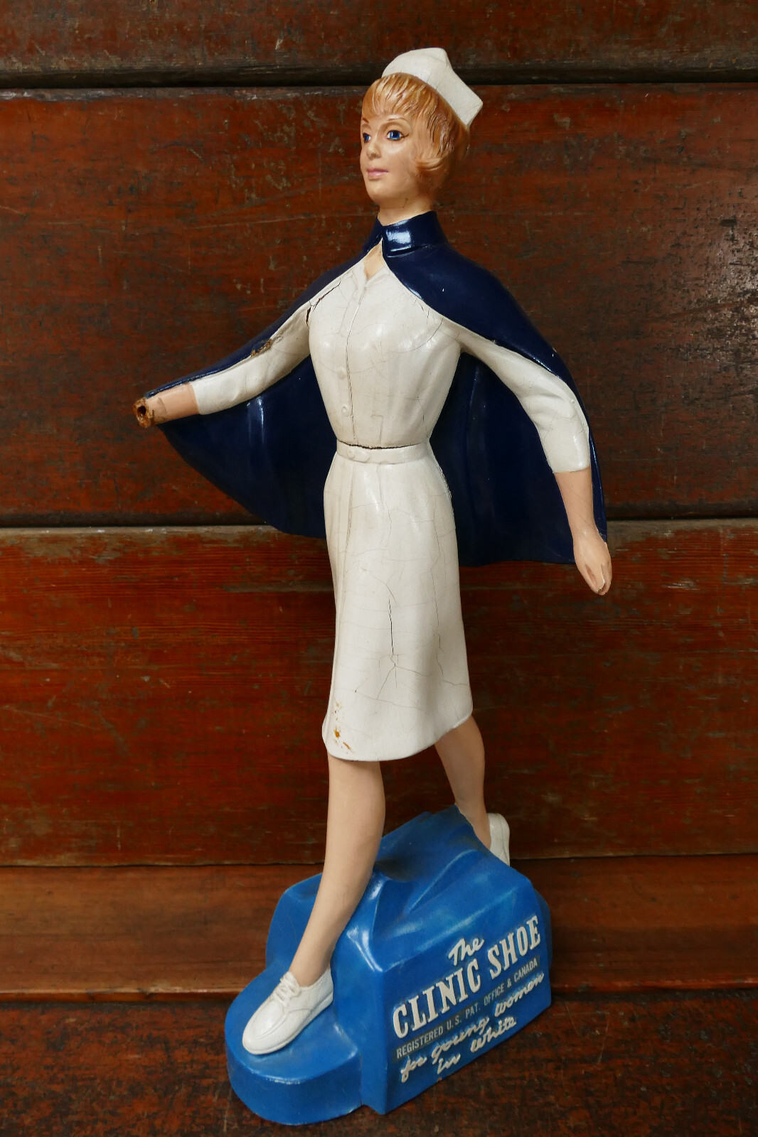 Vintage 1940s Striding Nurse Store Display Clinic Shoe for Young Women in White