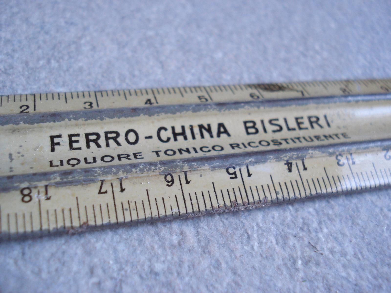 1920 FERRO CHINA BISLERI MILANO HEXANOFELE MALARIA RULER SCREEN PRINTED SHEET METAL