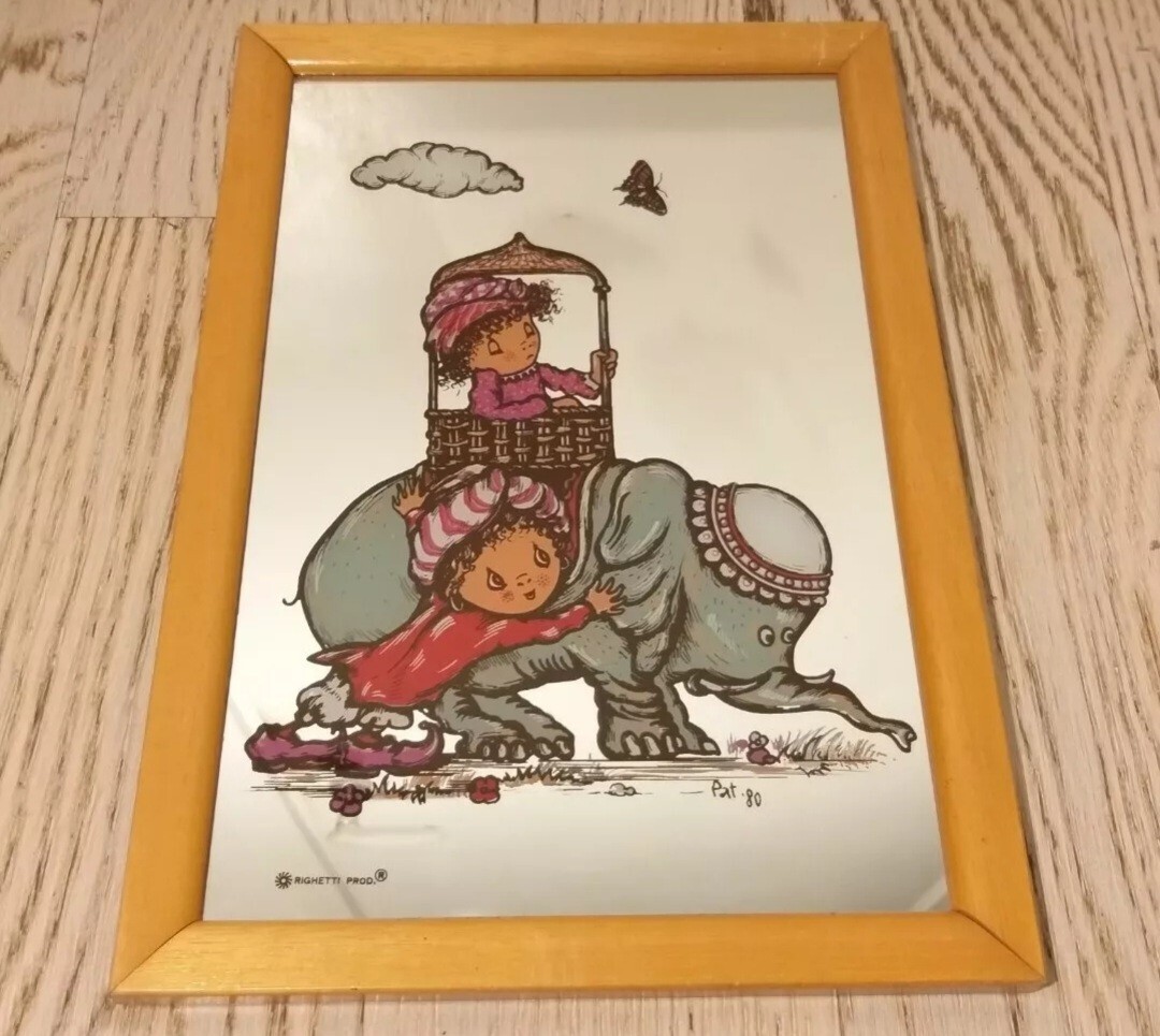 MIRROR FRAME-CHILDREN AND ELEPHANT-PAT 80′-VINTAGE-RIGHETTI DESIGN ITALY