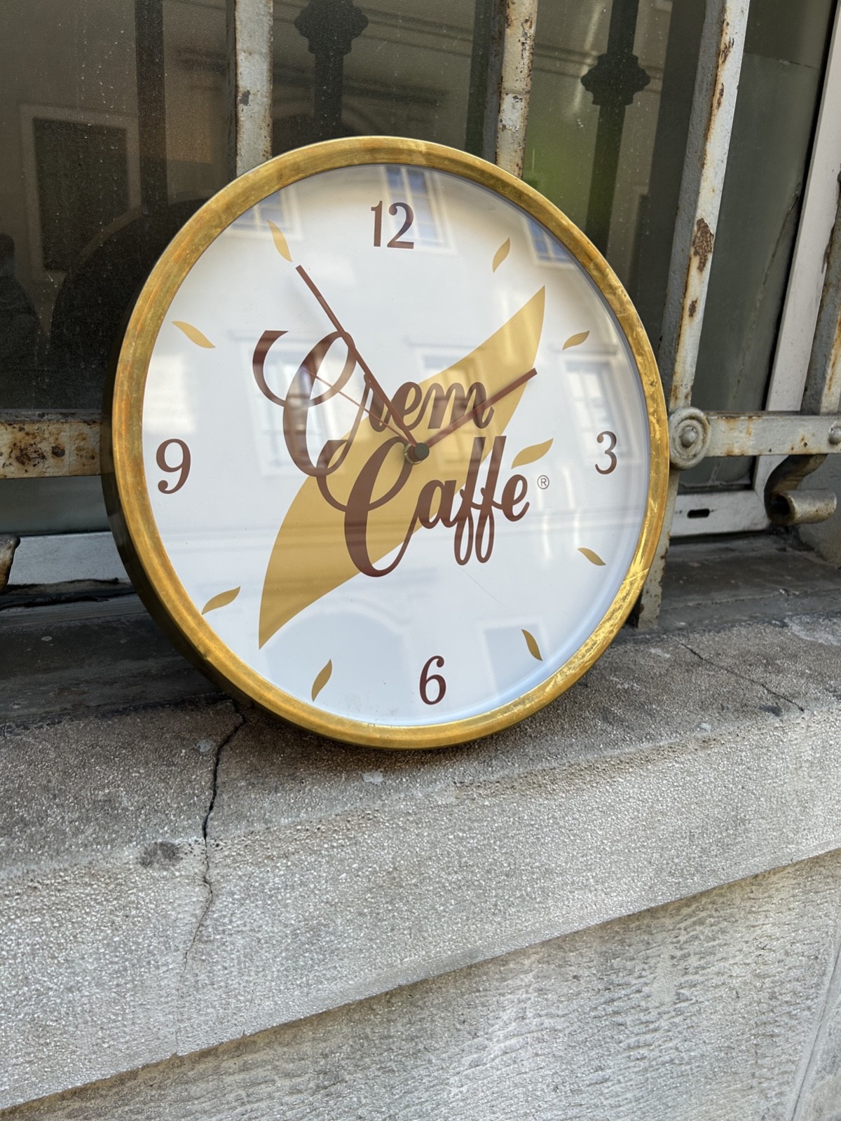 1960s/70s CREM COFFEE TRIESTE BRASS BODY WALL ADVERTISING CLOCK