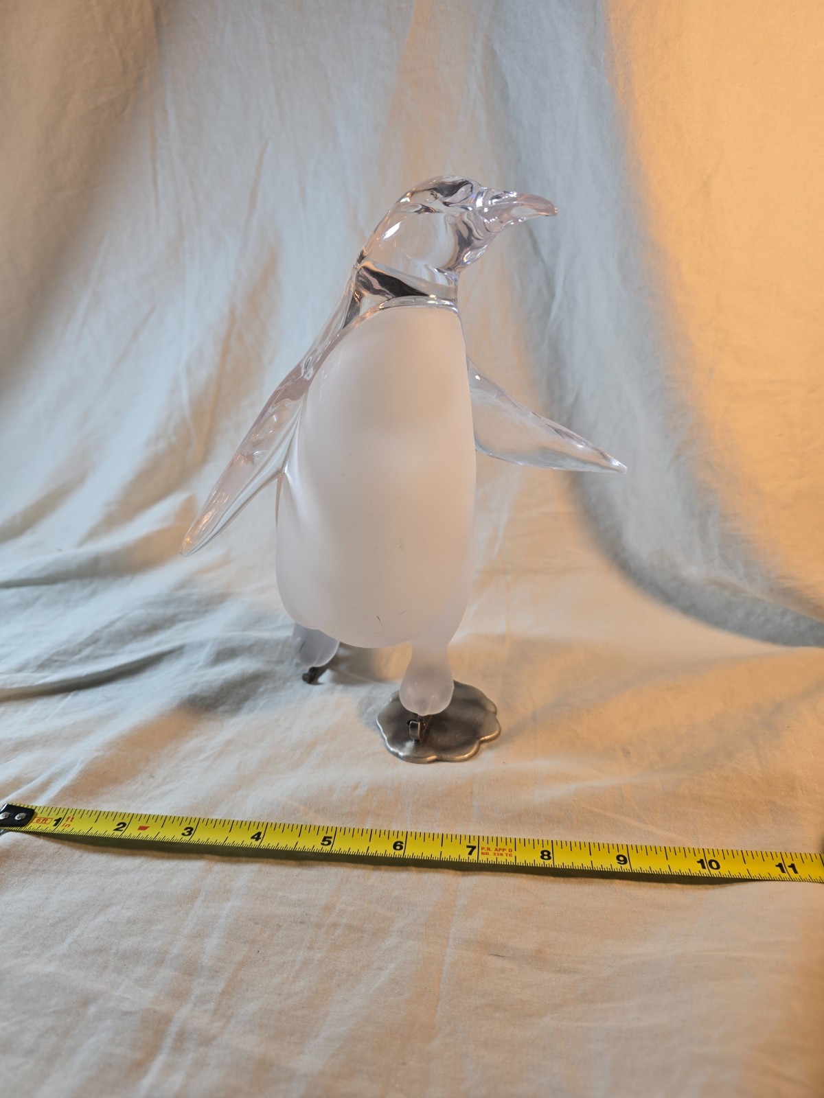 Lucite Penguin On Ice Skates MCM Clear & Frosted 8.5″T – Movie TV Prop- Vintage