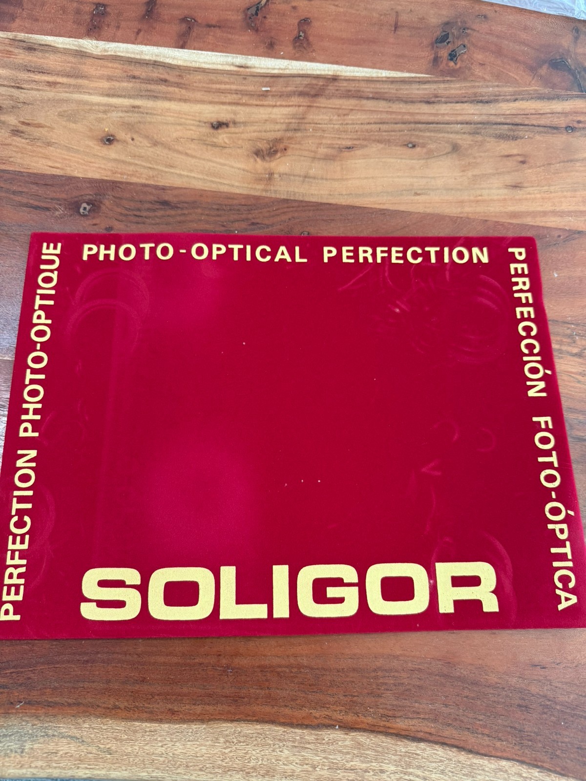 Vintage Soligor Camera Dealer Advertising Counter Mat Red Velvet 11×14 Display