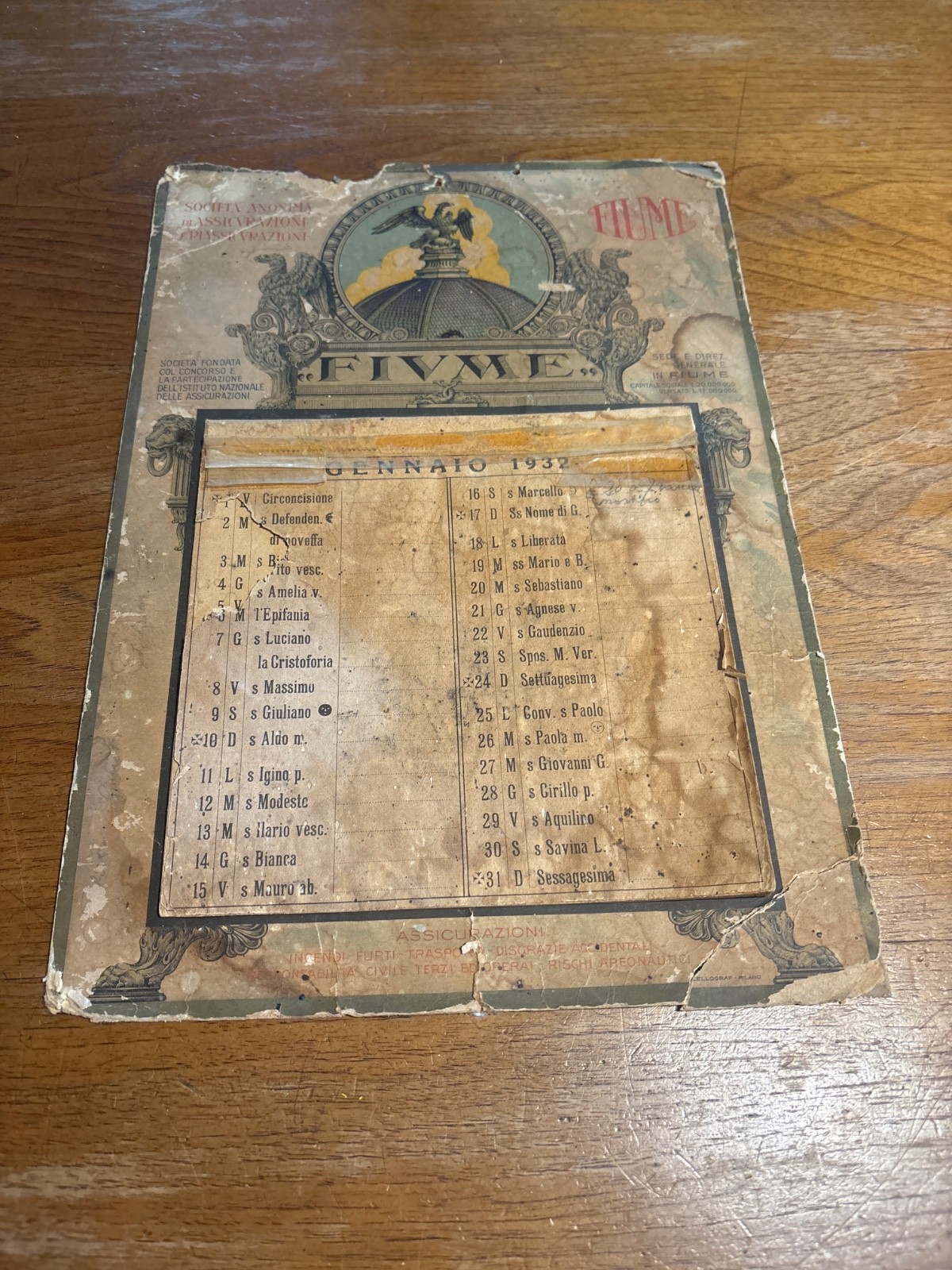 RIVER-Assurance Company-Advertising Card with Calendar 1932