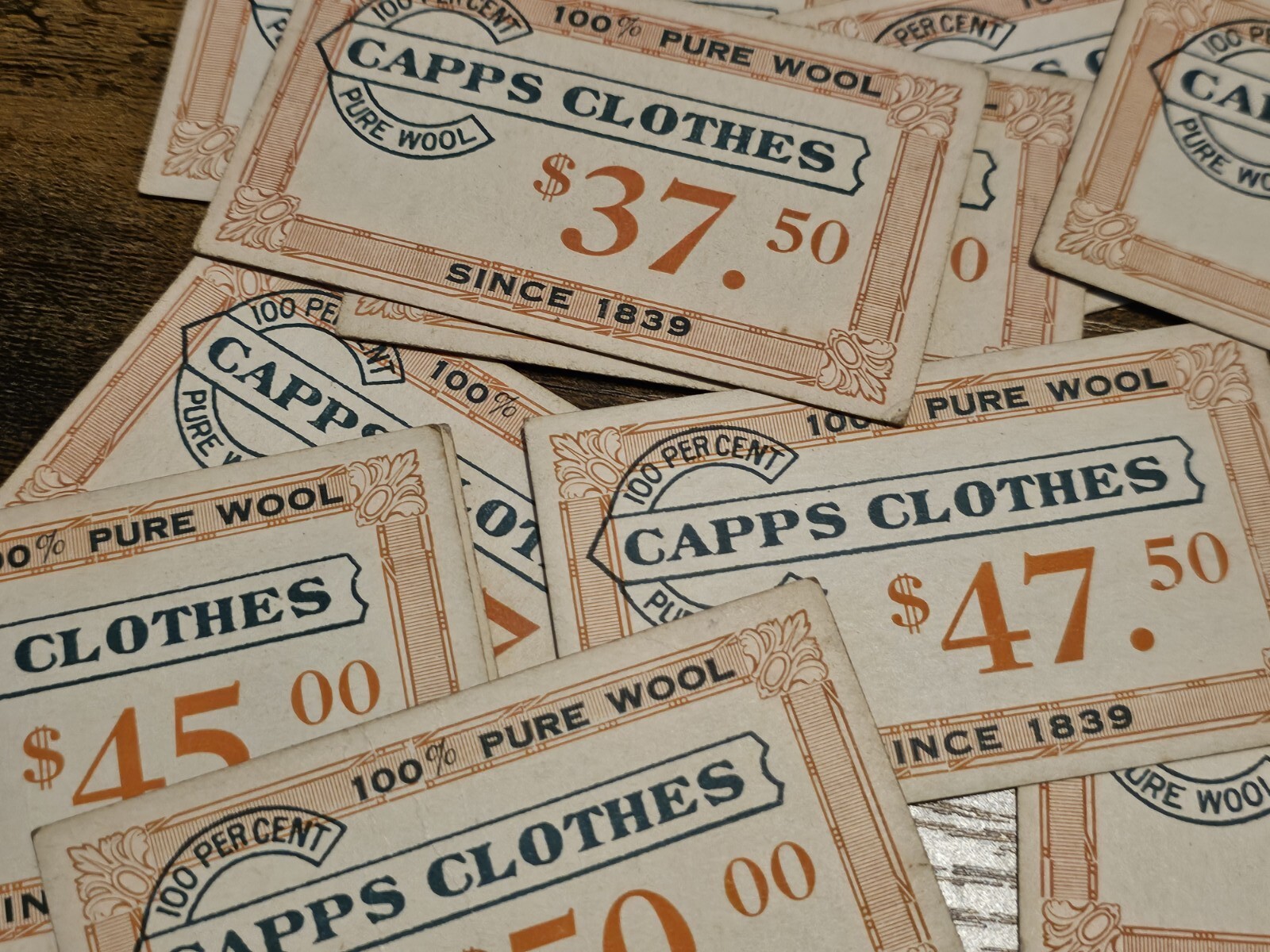 Lot Of 21 Vintage CAPPS Clothes Wool Price Tag Tickets