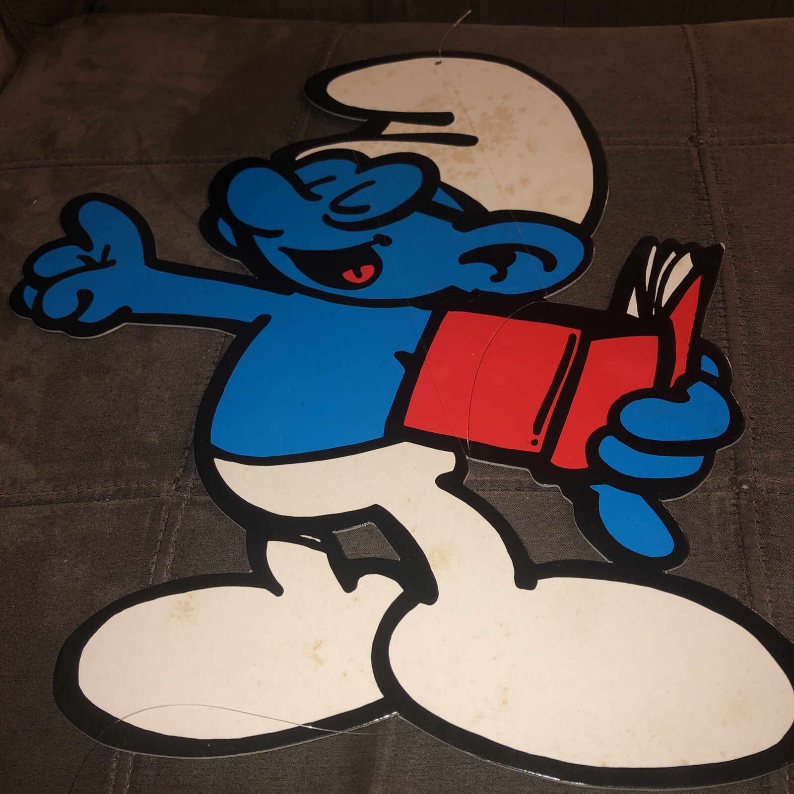 Vintage Double Sided Smurfs Store Retailers Sign Cardboard Rare Book Smurf