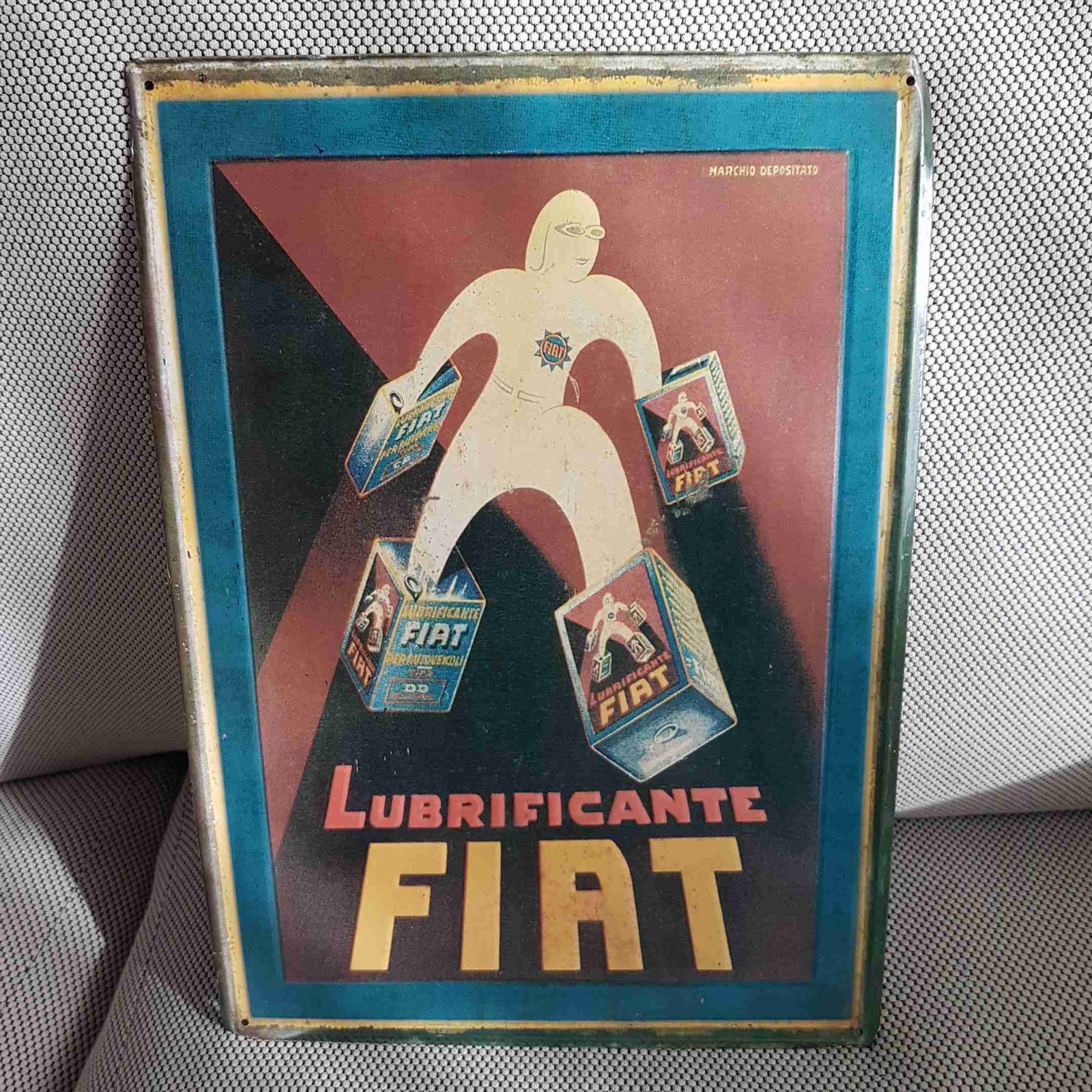 Fiat license plate lubricant vintage metal 25×35 advertising car era TIN CAR