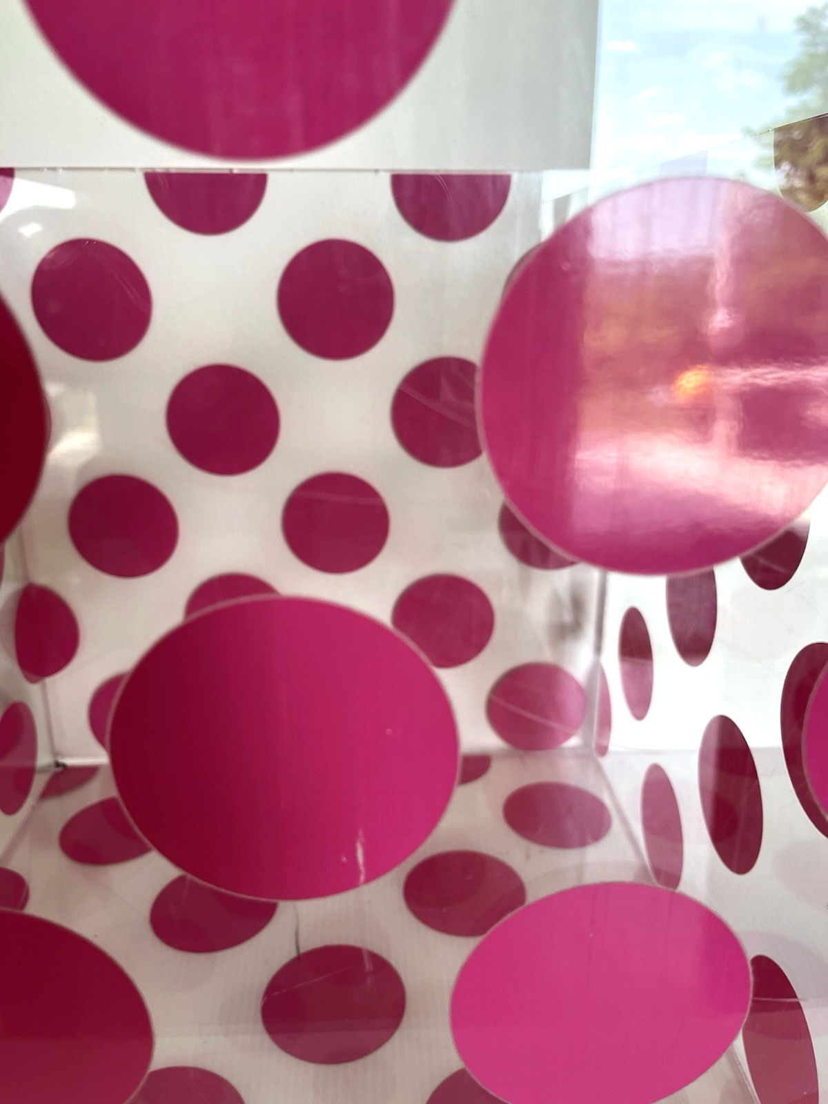 Clear Lucite Pink Dot VS Display Cube 14 x 14 x 14