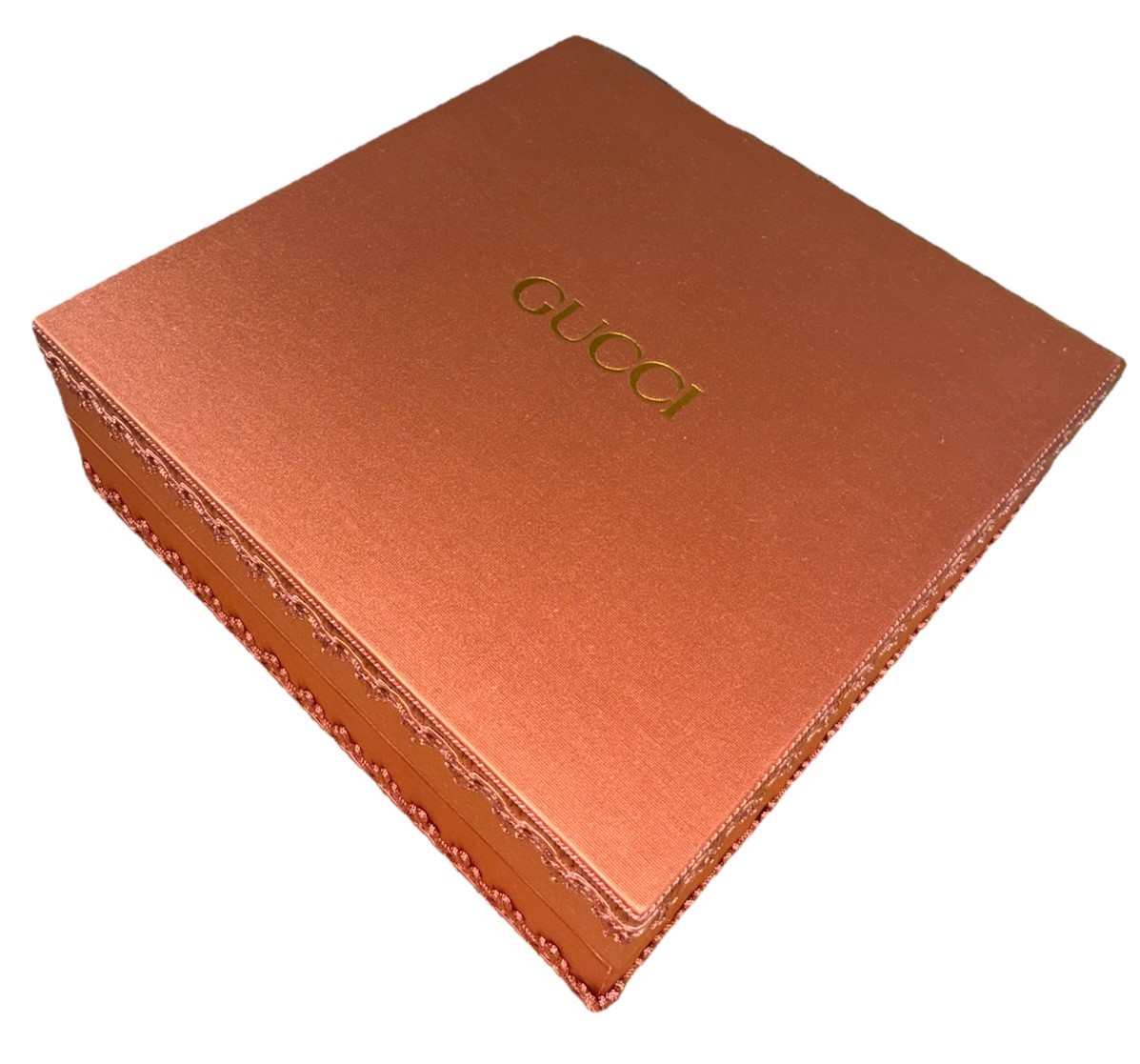 Gucci Gift Box Satin Dusty Rose Green Quilted Lining 10x10x3.5″ NEW