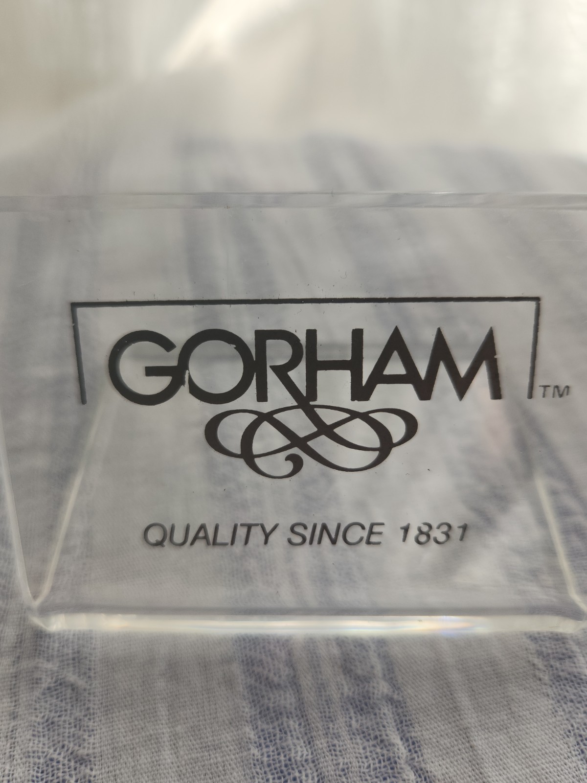 GORHAM clear acrylic advertising store display X 2