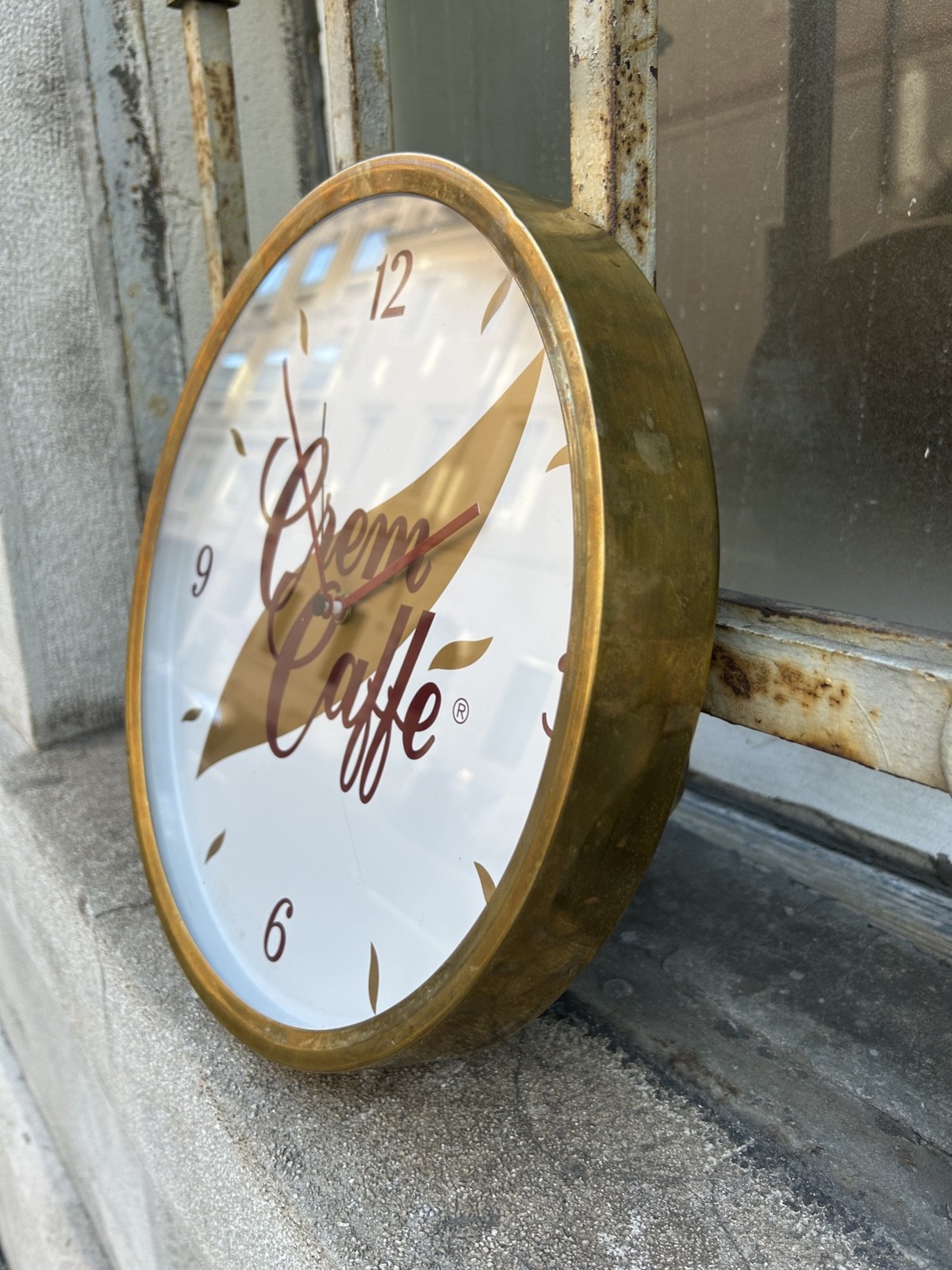 1960s/70s CREM COFFEE TRIESTE BRASS BODY WALL ADVERTISING CLOCK