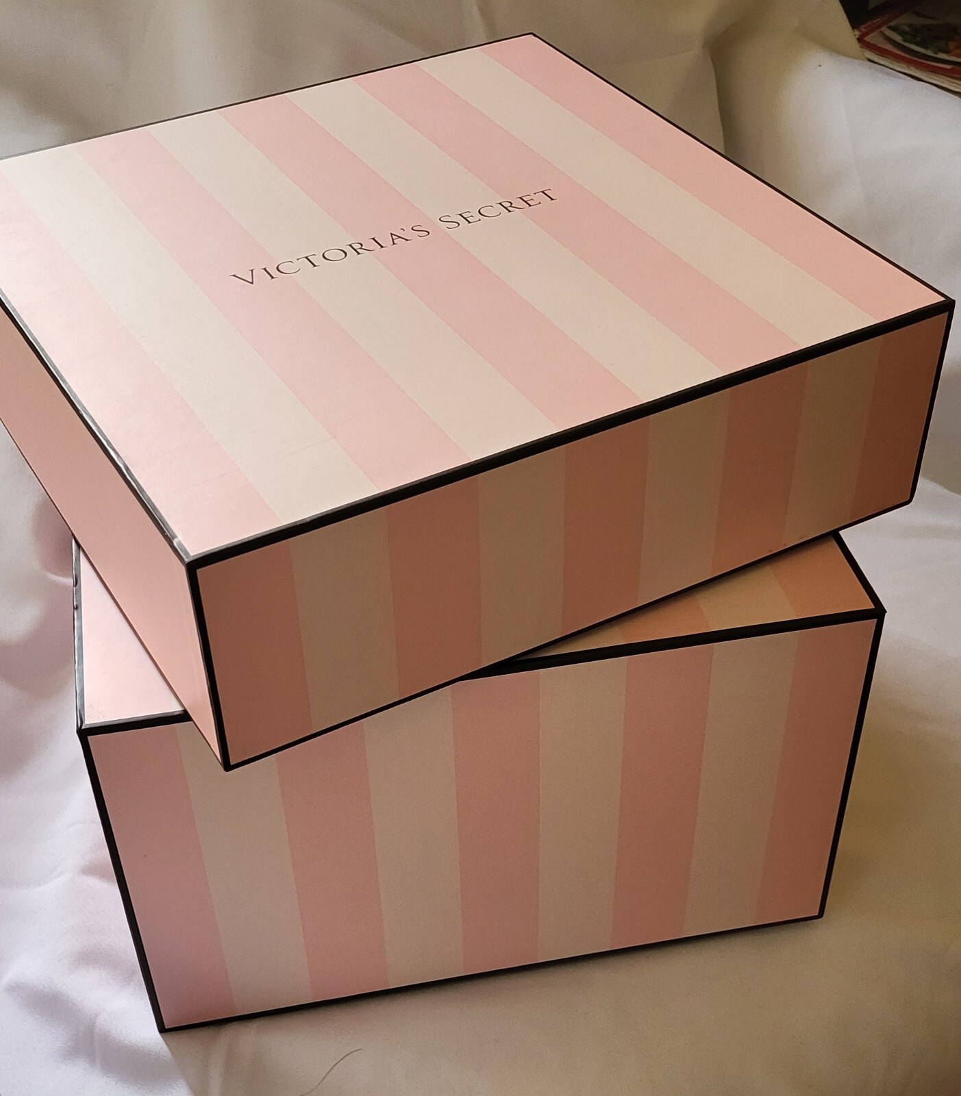 Victoria’s Secret Sqare Display Boxes 2 Boxes Pink Striped 13x13x8 & 13x13x4