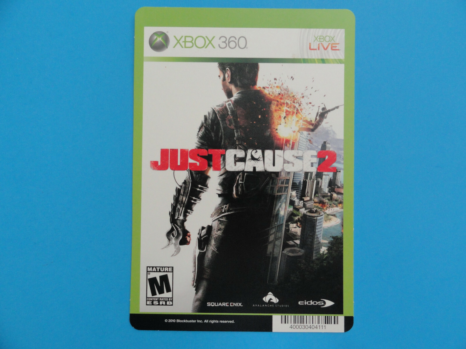 XBOX 360 JUST CAUSE 2 BLOCKBUSTER VIDEO SHELF DISPLAY BACKER CARD