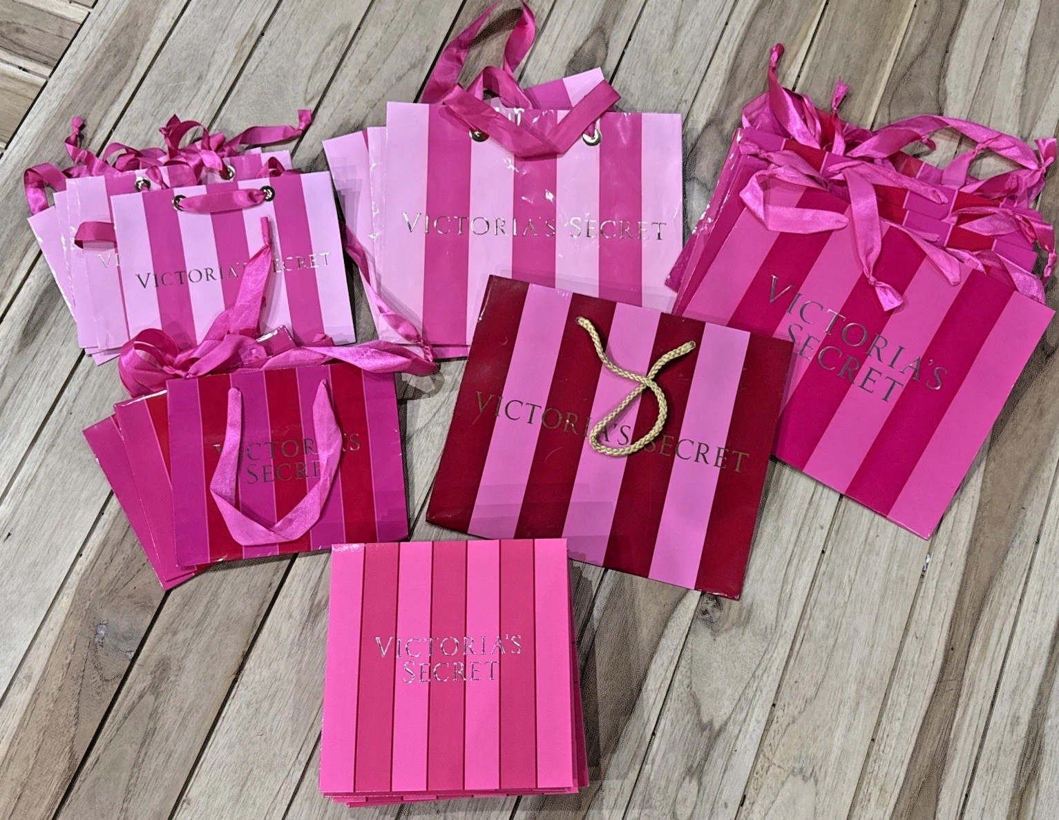 Victoria’s Secret Gift Bag Gift Box Lot 25 Pc Small Medium Assorted Pink Striped