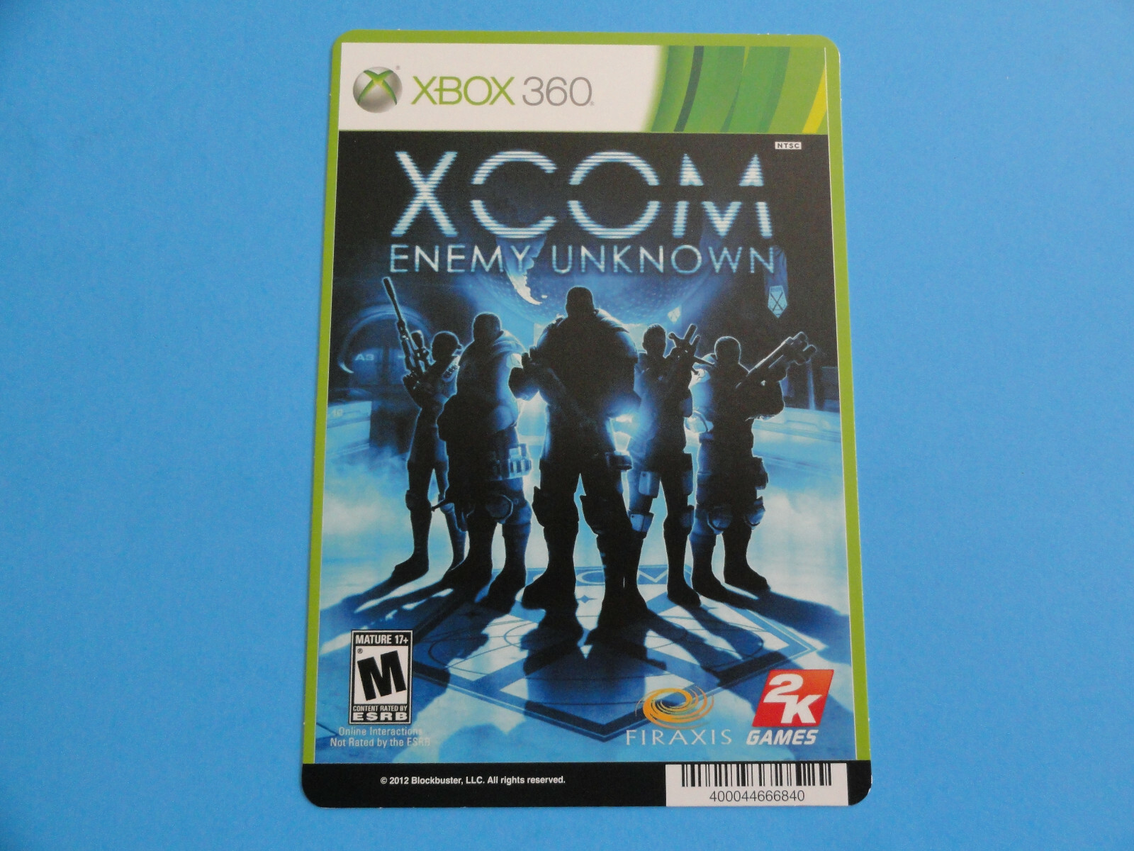 XBOX 360 XCOM ENEMY UNKNOWN BLOCKBUSTER VIDEO BACKER CARD 5″X8″ – NO GAME