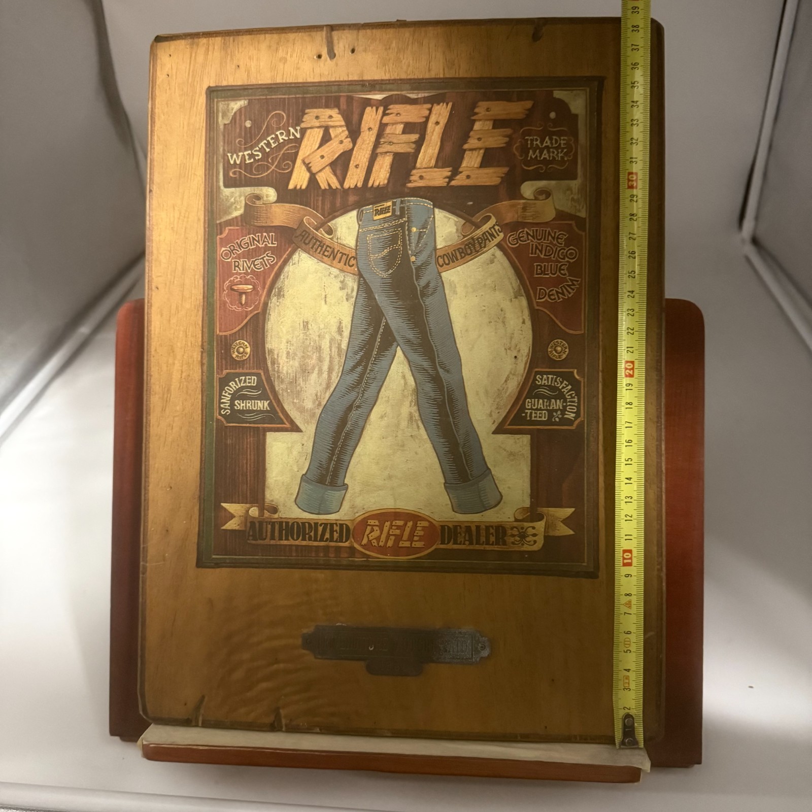 Vintage 1980 RIFLE Jeans Wood Sign Store Display Western Denim Advertising