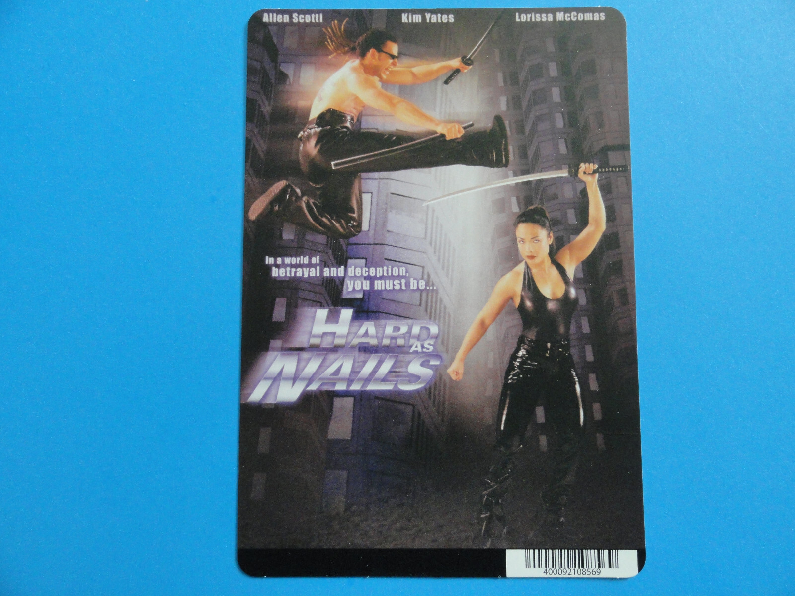 HARD AS NAILS -ALLEN SCOTTI – BLOCKBUSTER VIDEO BACKER CARD 5″X8″