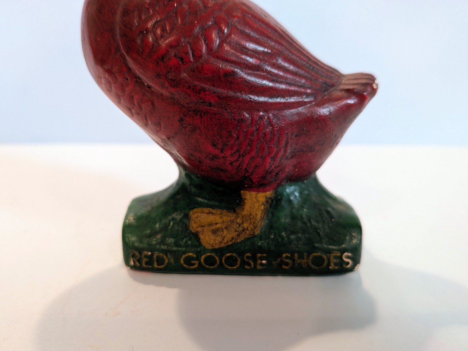 Antique 1920s Red Goose Shoes Advertising Figurine Chalkware 4.5″ Display Statue