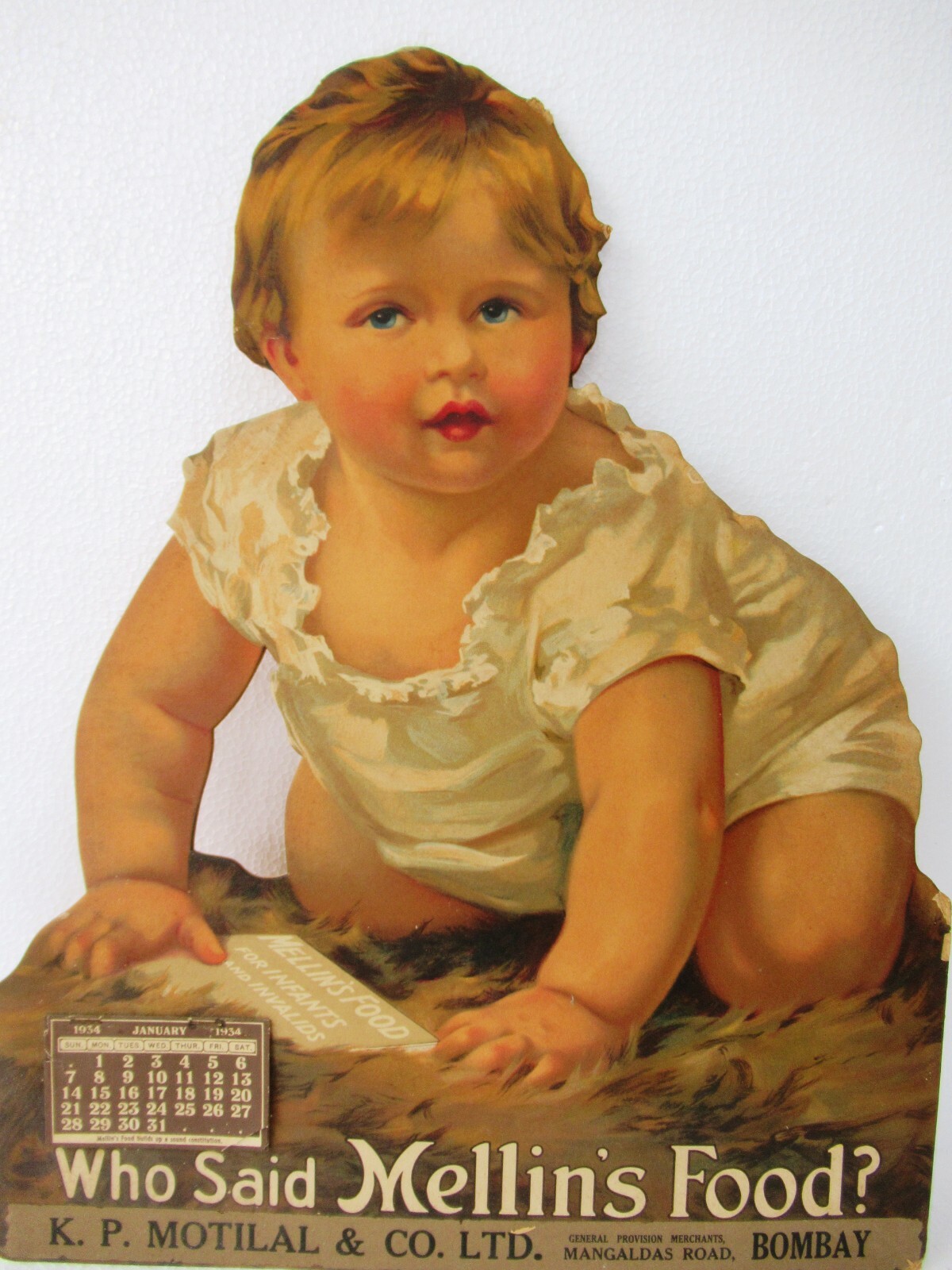 Vintage Mellin’S Baby Food Die Cut Advertising Sign Cardboard Calendar C 1930 “F