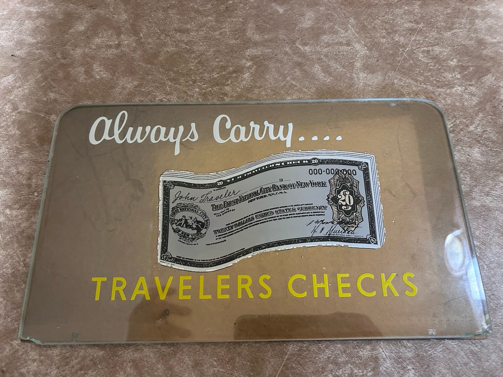 12″ Wide Vintage Travelers Checks Store Display Glass Two Piece Cash Register