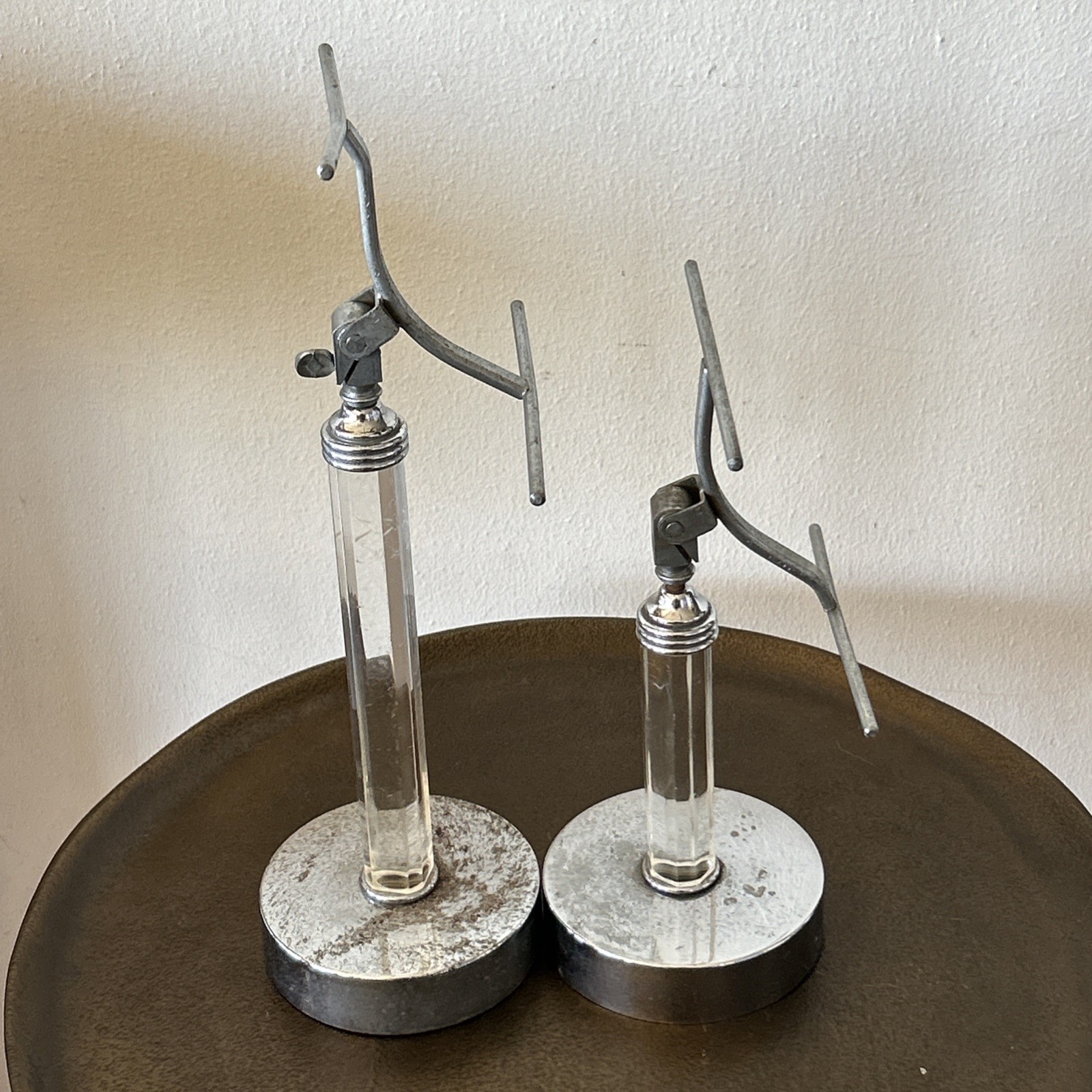 Set of 2 Vintage Shoe Display Stand Mercantile Art Deco Chrome Acrylic? AS IS