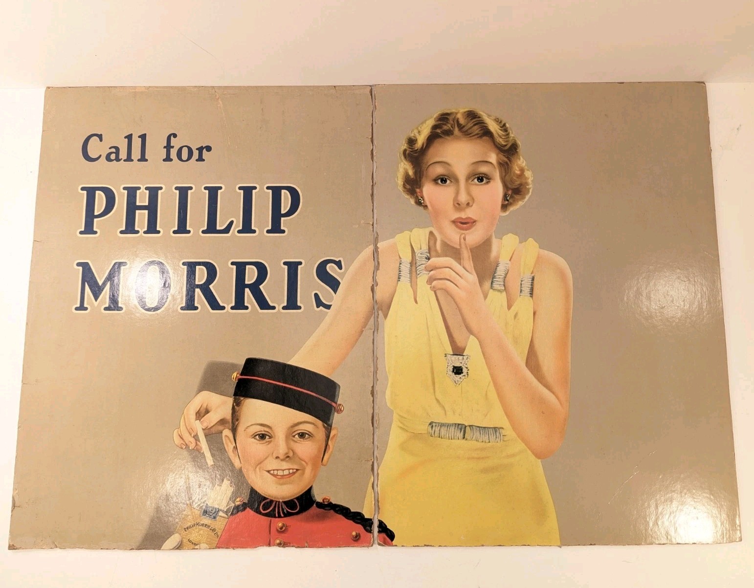 1930’s Call For Philip Morris Cigarette Store Window Display Sign Lady Stealing