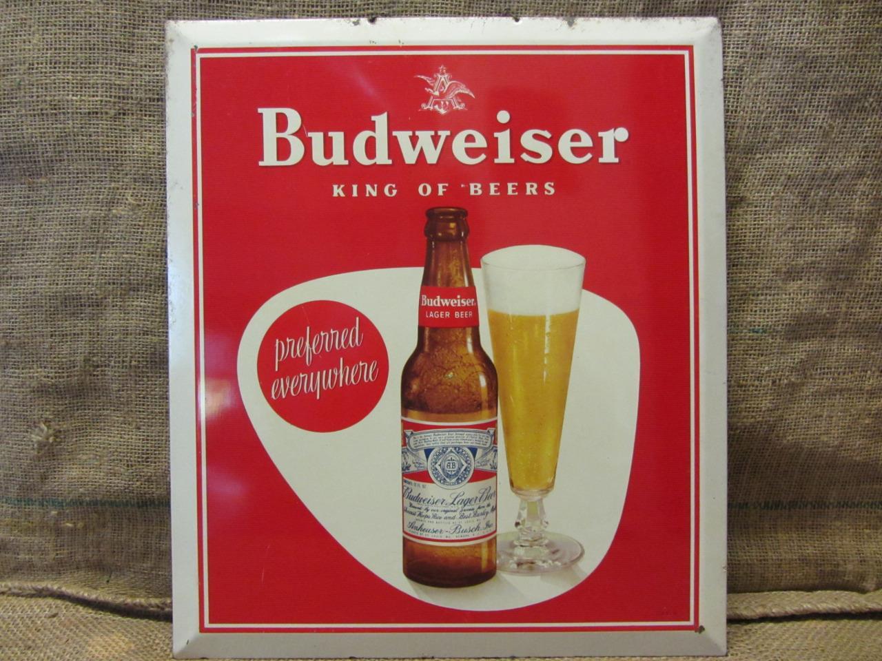 Vintage Budweiser Beer Metal Litho Sign Antique Old Brewery Bud Light 9426
