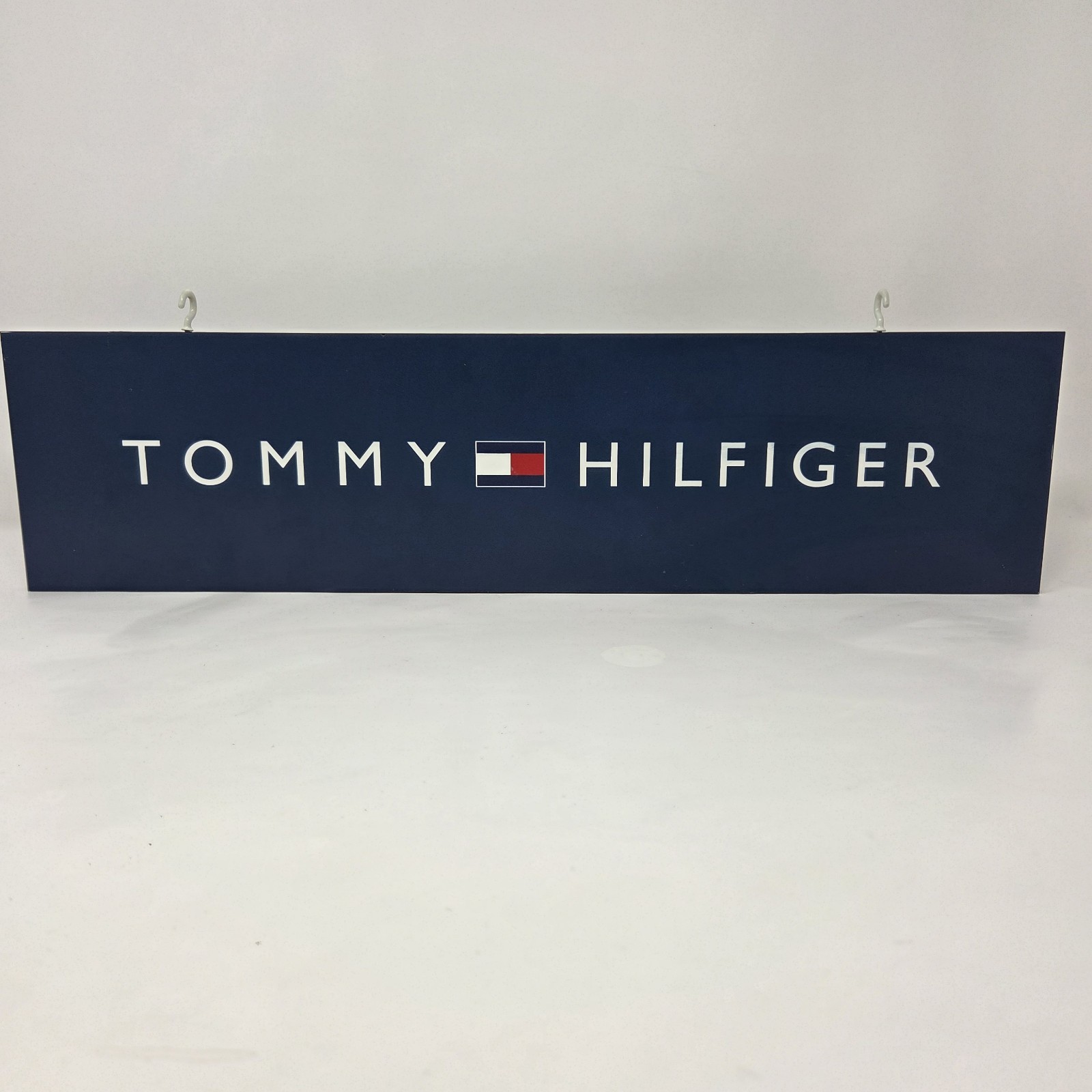 Vintage Tommy Hilfiger Flag Double Sided Store Display Sign Wood 5.25″ X 21″
