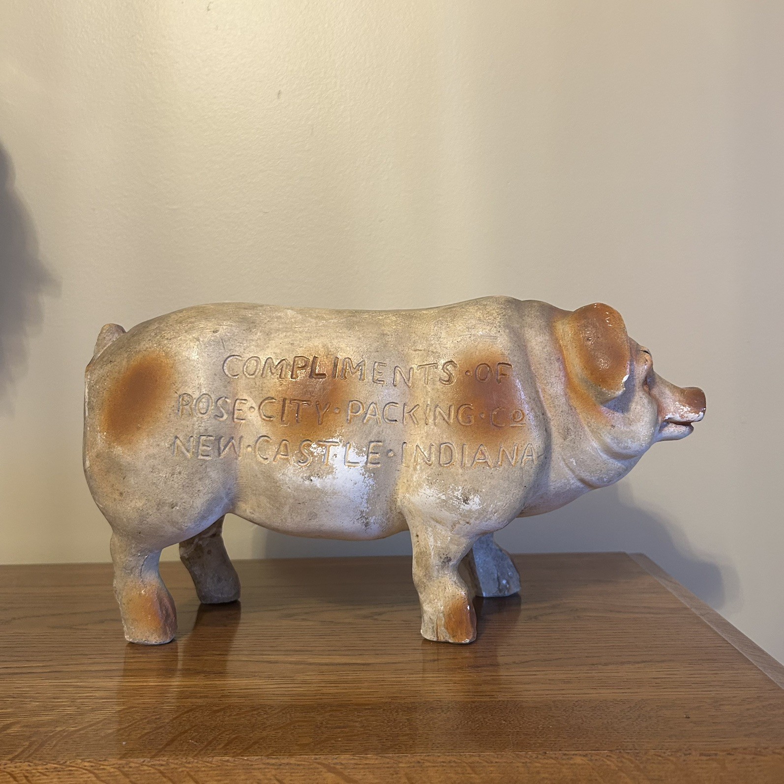 20s 30s Ceramic Composition Butcher Display Advertising Pig New Castle Indiana