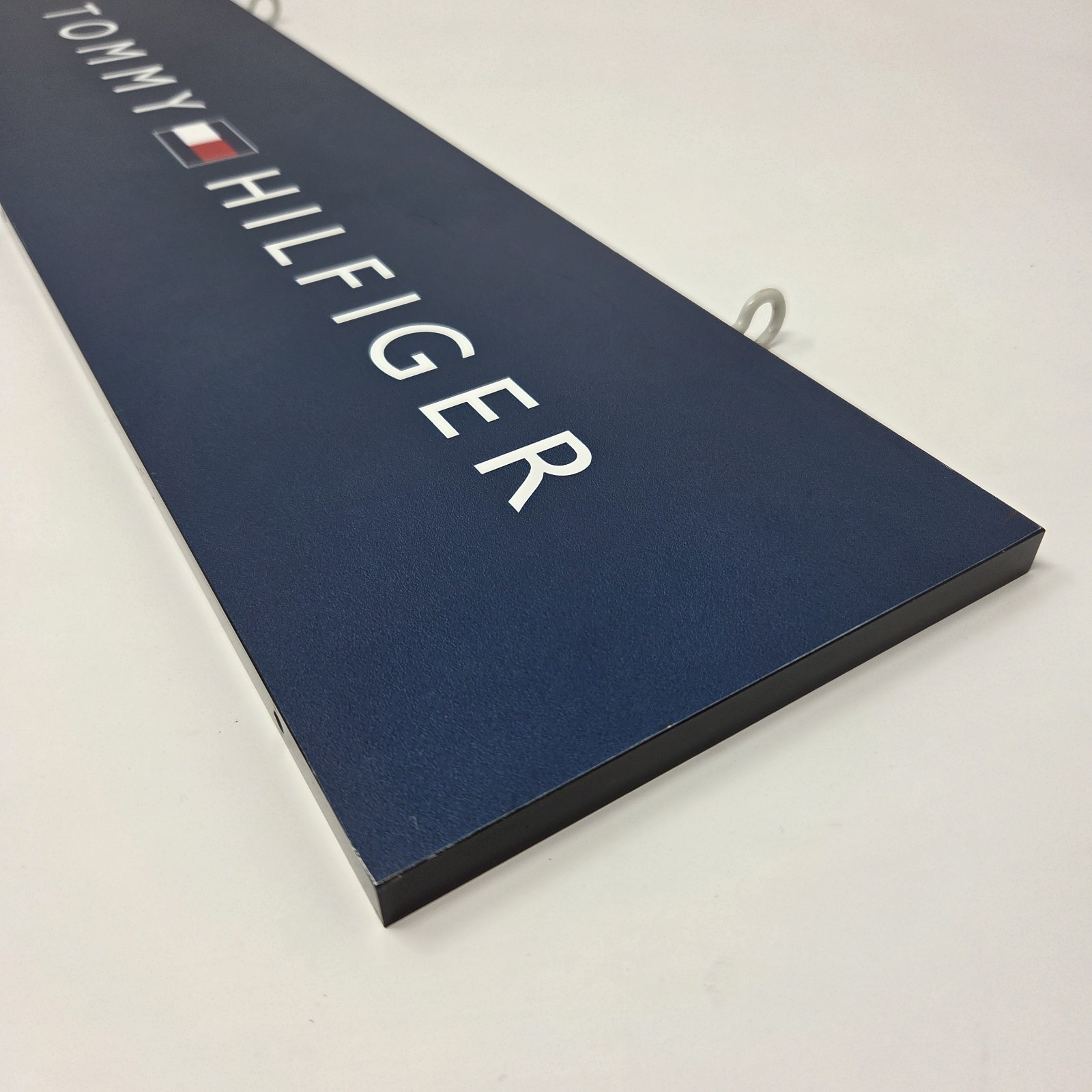 Vintage Tommy Hilfiger Flag Double Sided Store Display Sign Wood 5.25″ X 21″