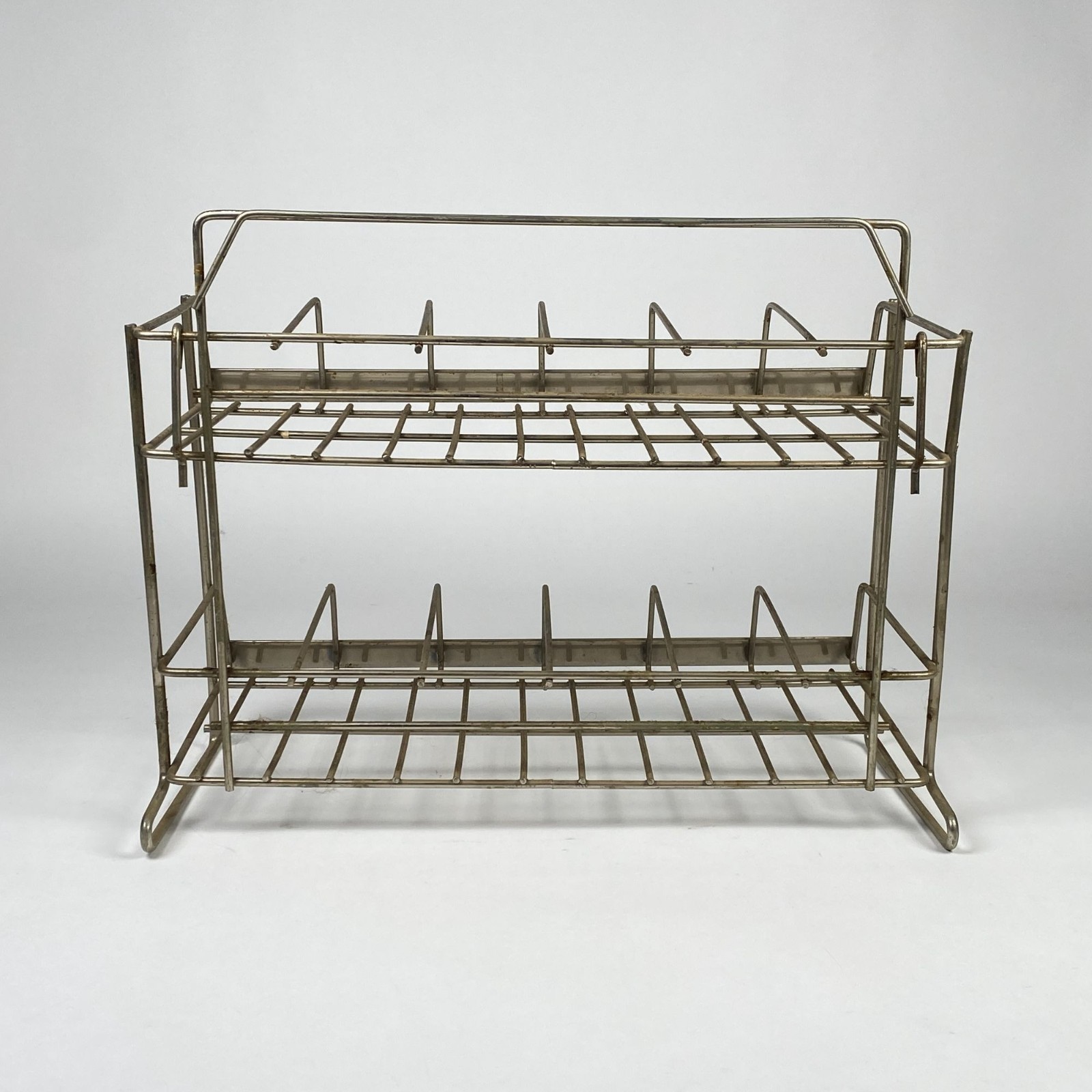 Vintage Two Tiered Wire Metal Display Rack Product Labels General Store
