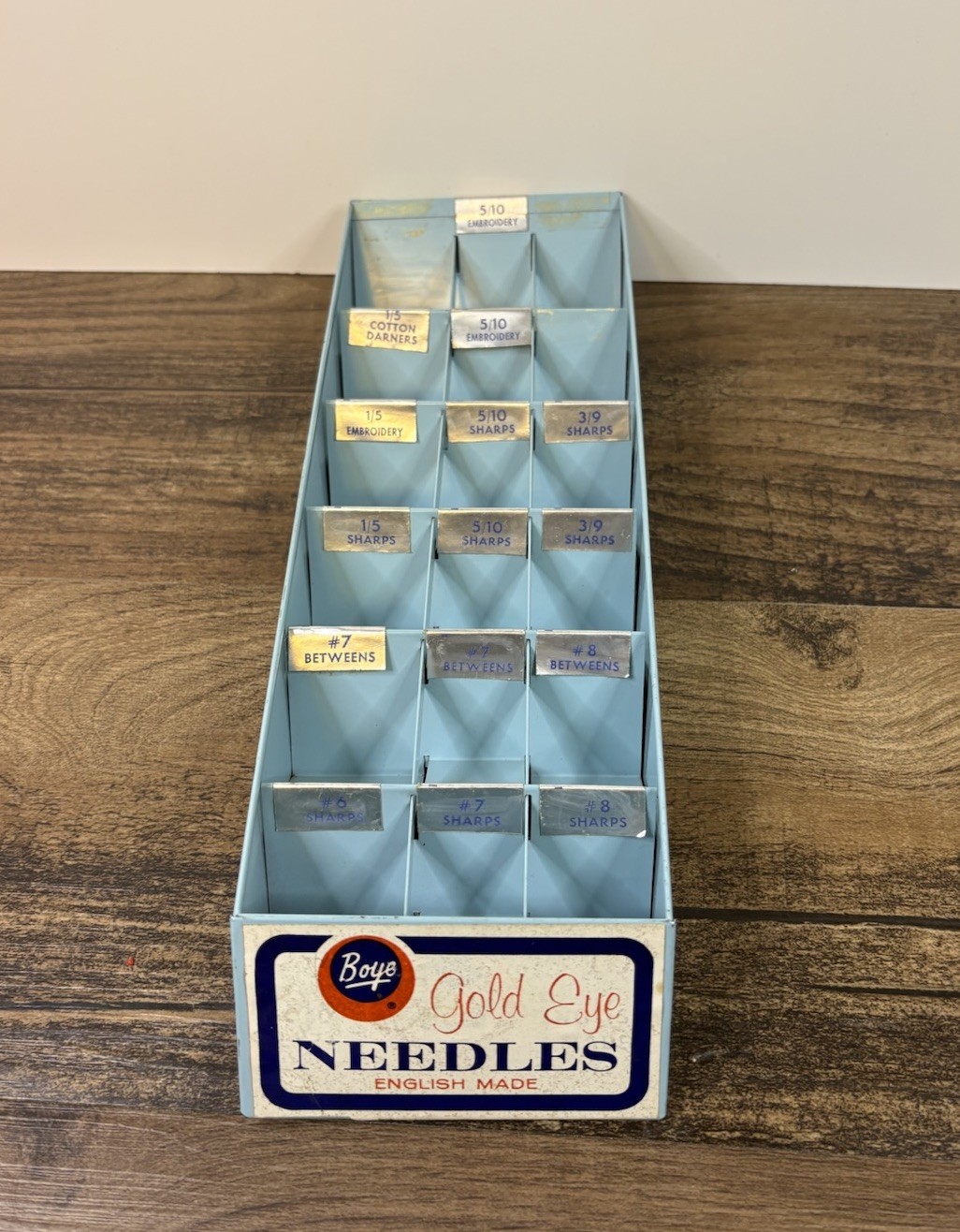 Vintage Boye Gold Eye Needles Store Display Metal Retro Blue Advertising