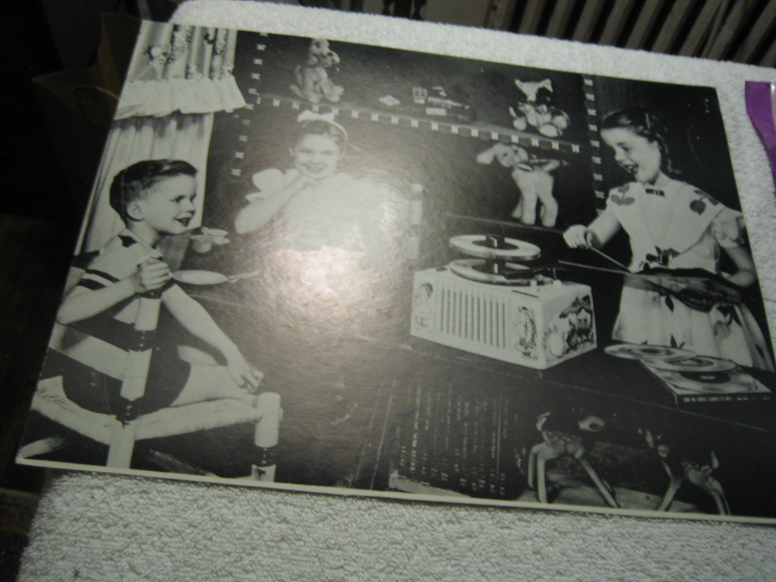 Cardboard Store Display Sign 1960s Children 45rpm Record Player 13inx17in Large!