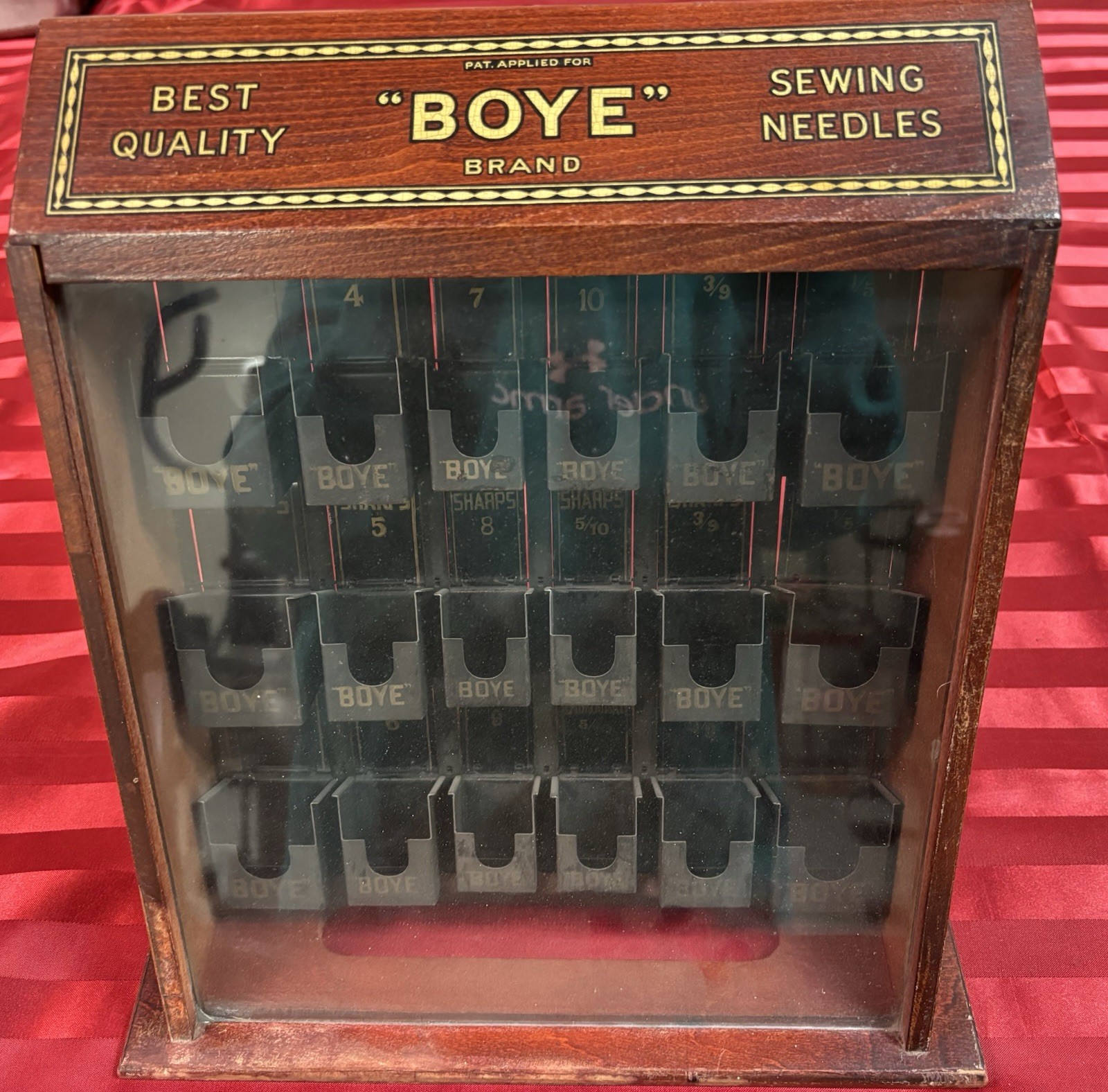 Antique 1905 Best Quality Boye Sewing Needles Cabinet Store Display Case