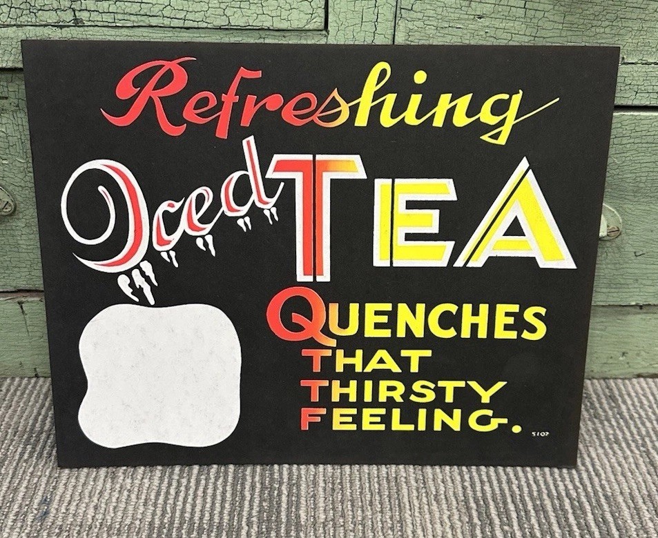 Vintage Refreshing Iced Tea Cardboard Restaurant Display Sign NOS Old Stock