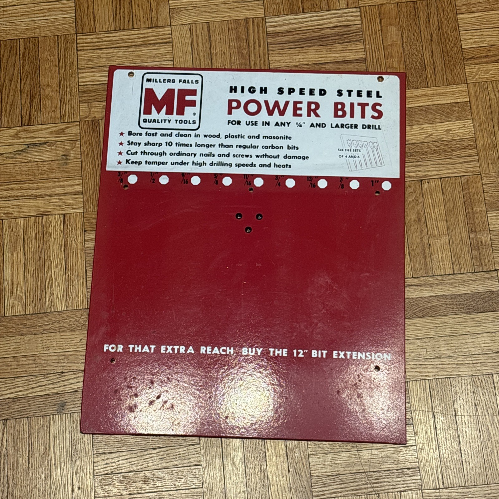 Vintage MILLERS FALLS Power Bits Hardware Store Display Rack Sign – 18 x 14.5”