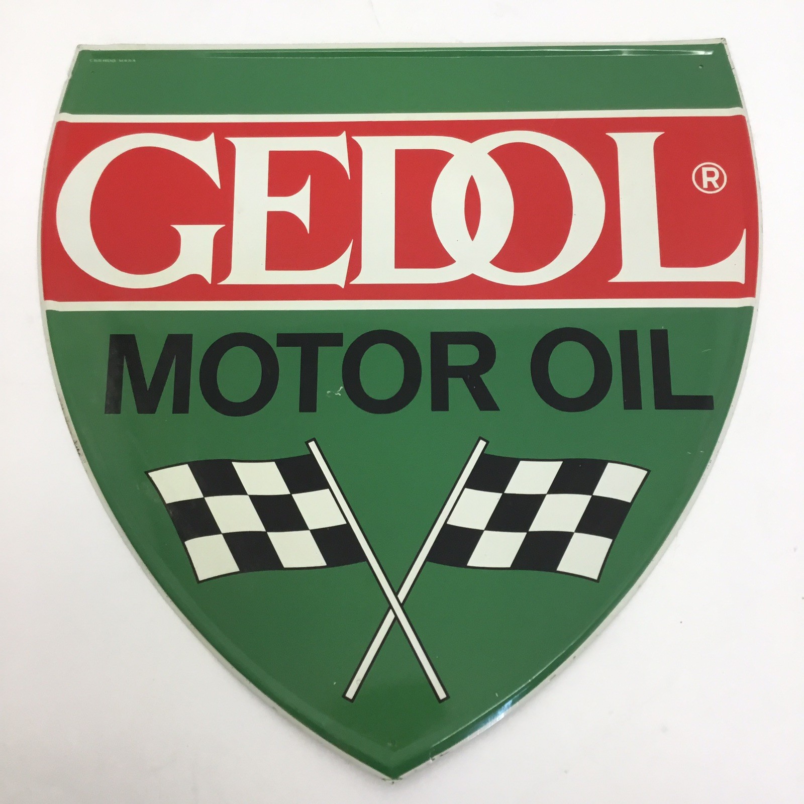 ERA ’70s GEDOL MOTOR OIL SHIELD SIGN PLATE ADVERTISING VINTAGE C. BUTI FLORENCE