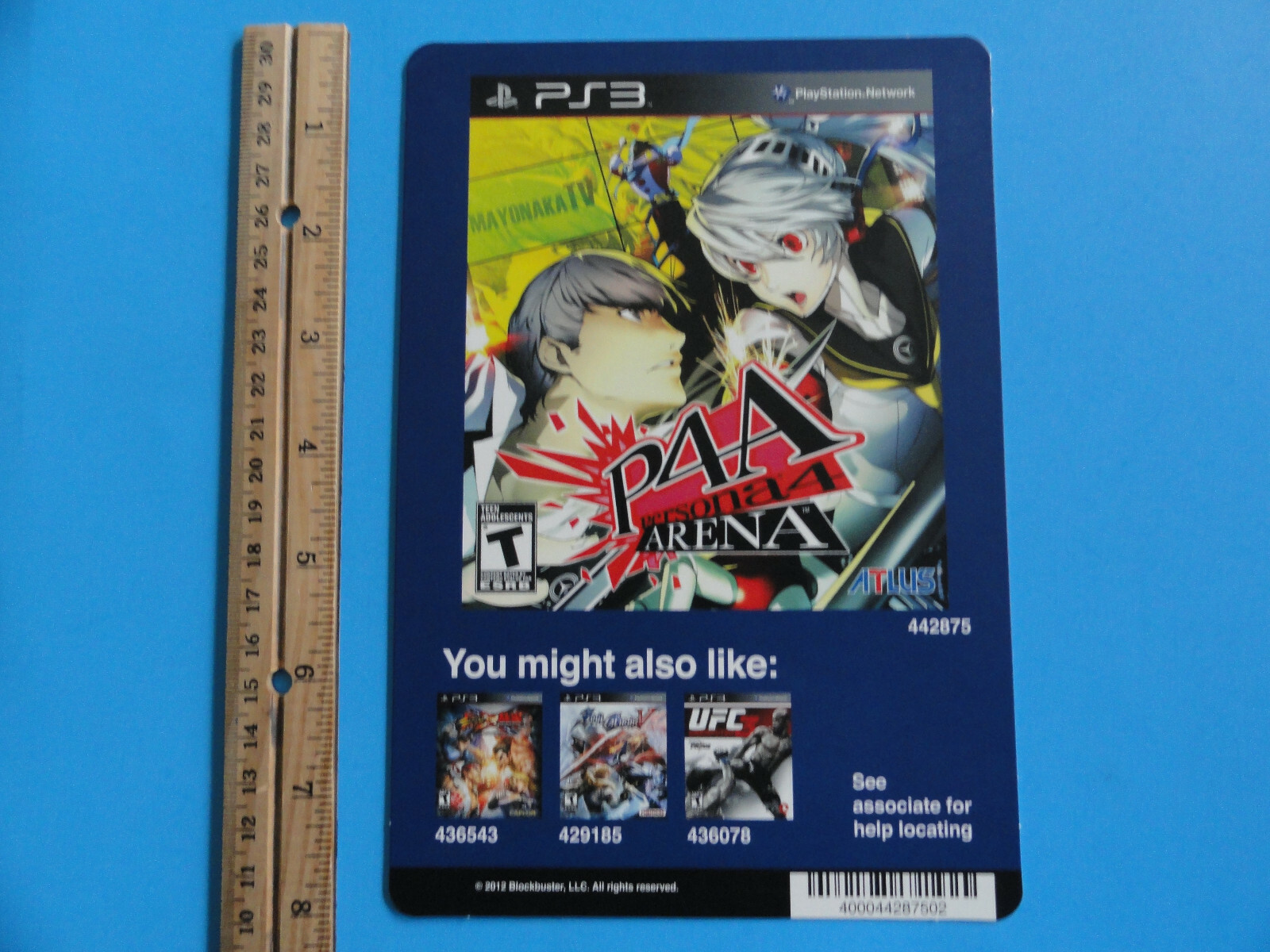 PLAYSTATION 3 P4A PERSONAL ARENA 4 BLOCKBUSTER VIDEO BACKER CARD 5″X8″ NO GAME