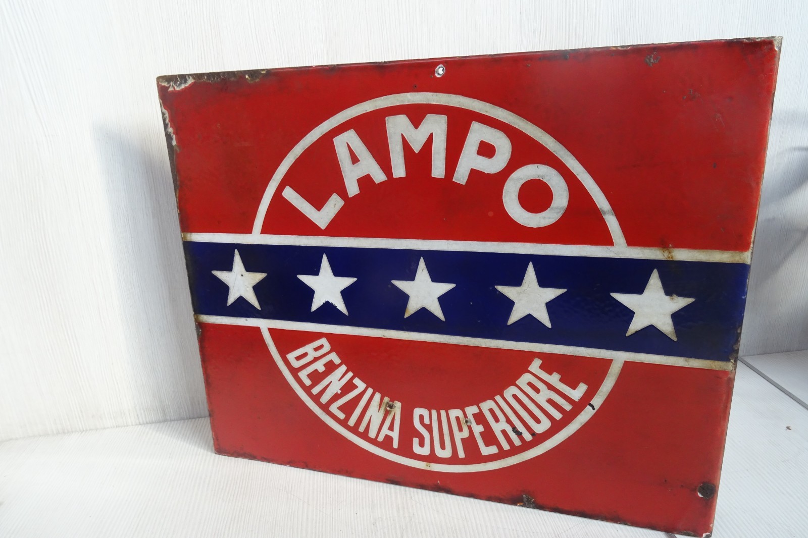 Enamel sign Lampo petrol upper old sign Alfa Romeo Fiat Lancia
