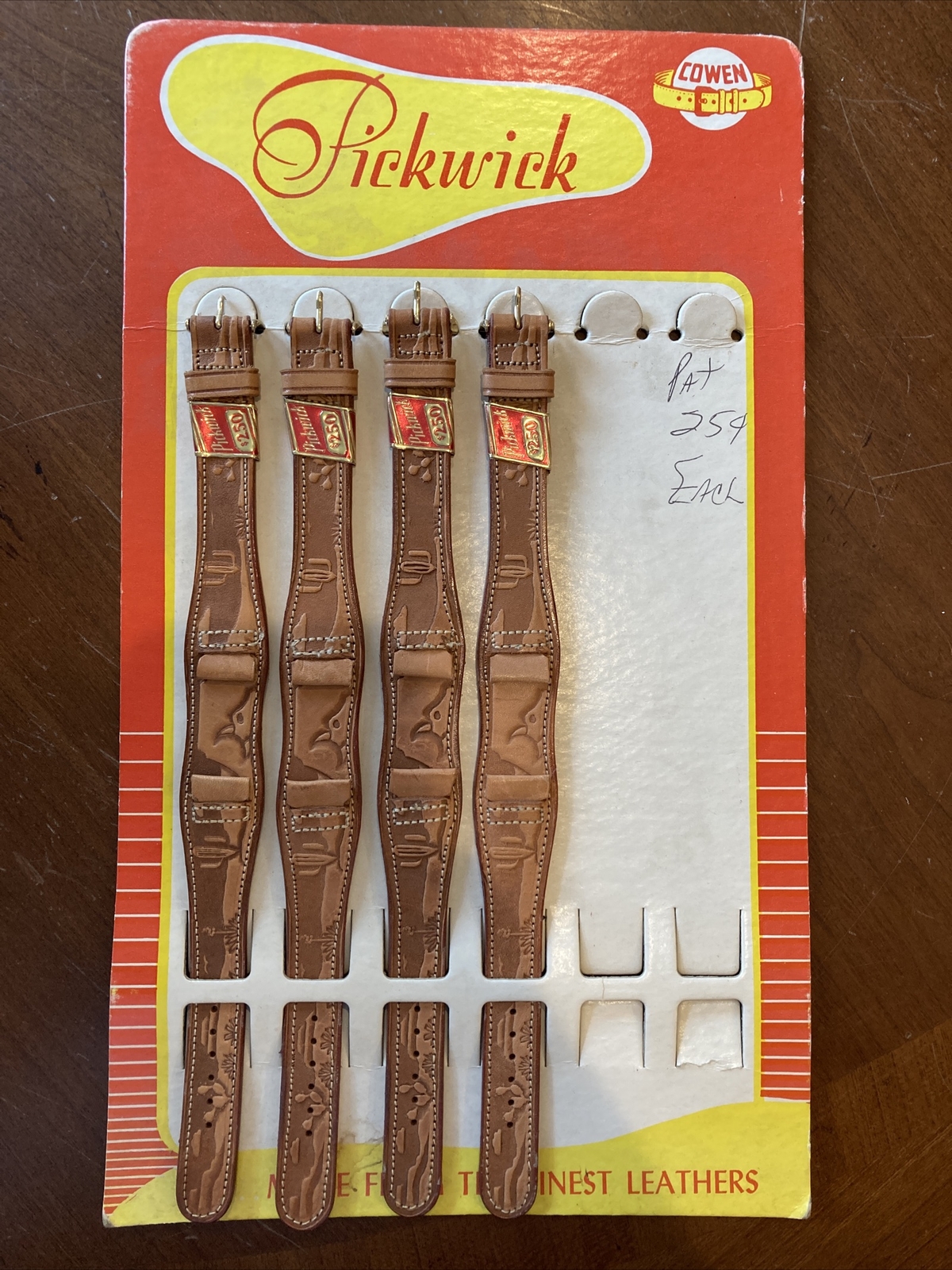 Vintage Store Display Sign Pickwick Leather Watch Band Straps Cowen Western