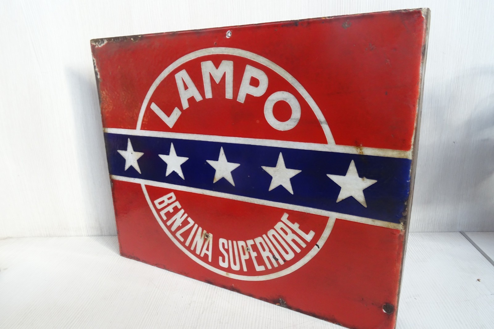 Enamel sign Lampo petrol upper old sign Alfa Romeo Fiat Lancia
